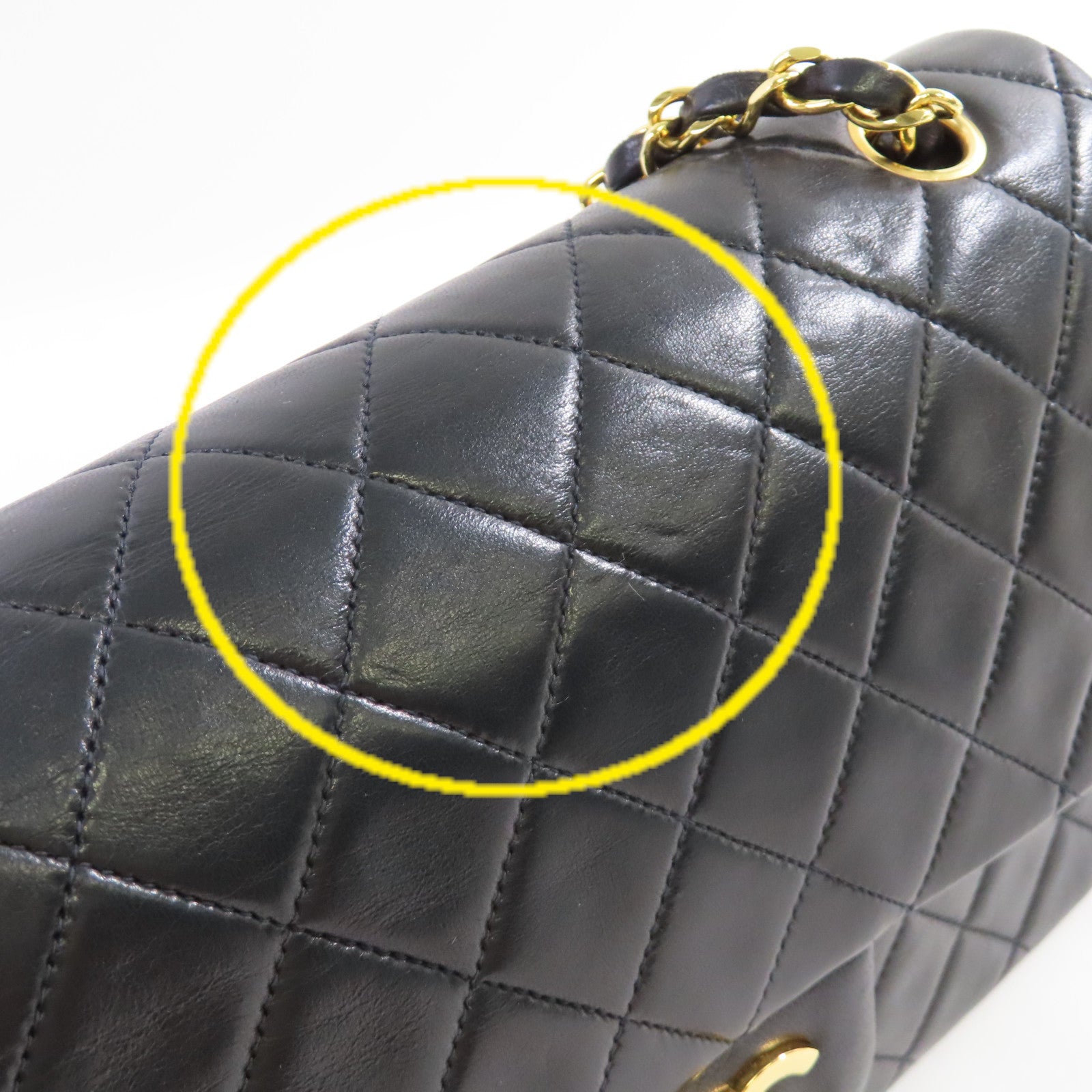 CHANEL 菱格牛皮皮革Vintage Classic Chain Shoulder Bag金扣鏈帶肩背袋黑色
