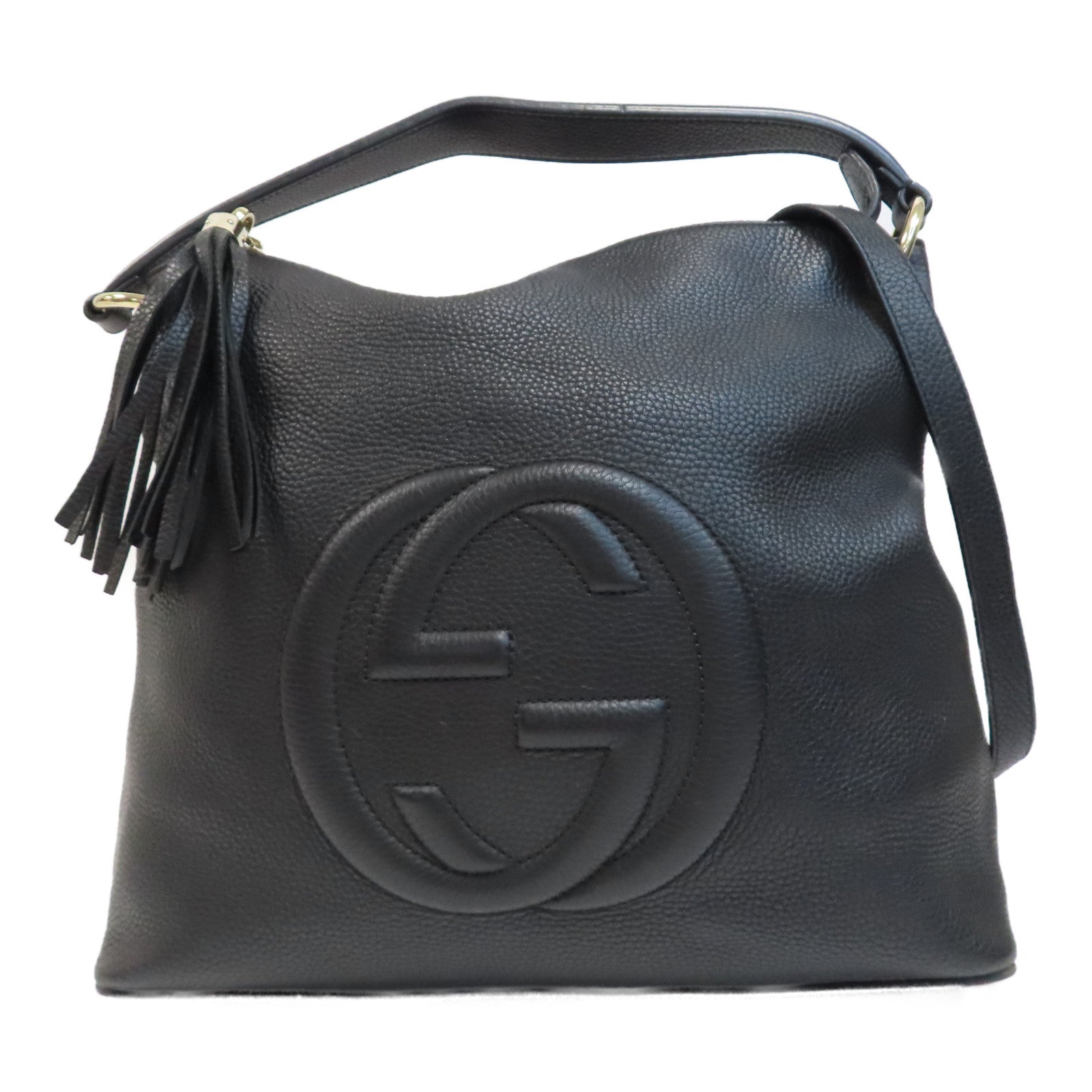 GUCCI 皮革Soho Shoulder Bag金扣手挽肩背兩用袋黑色