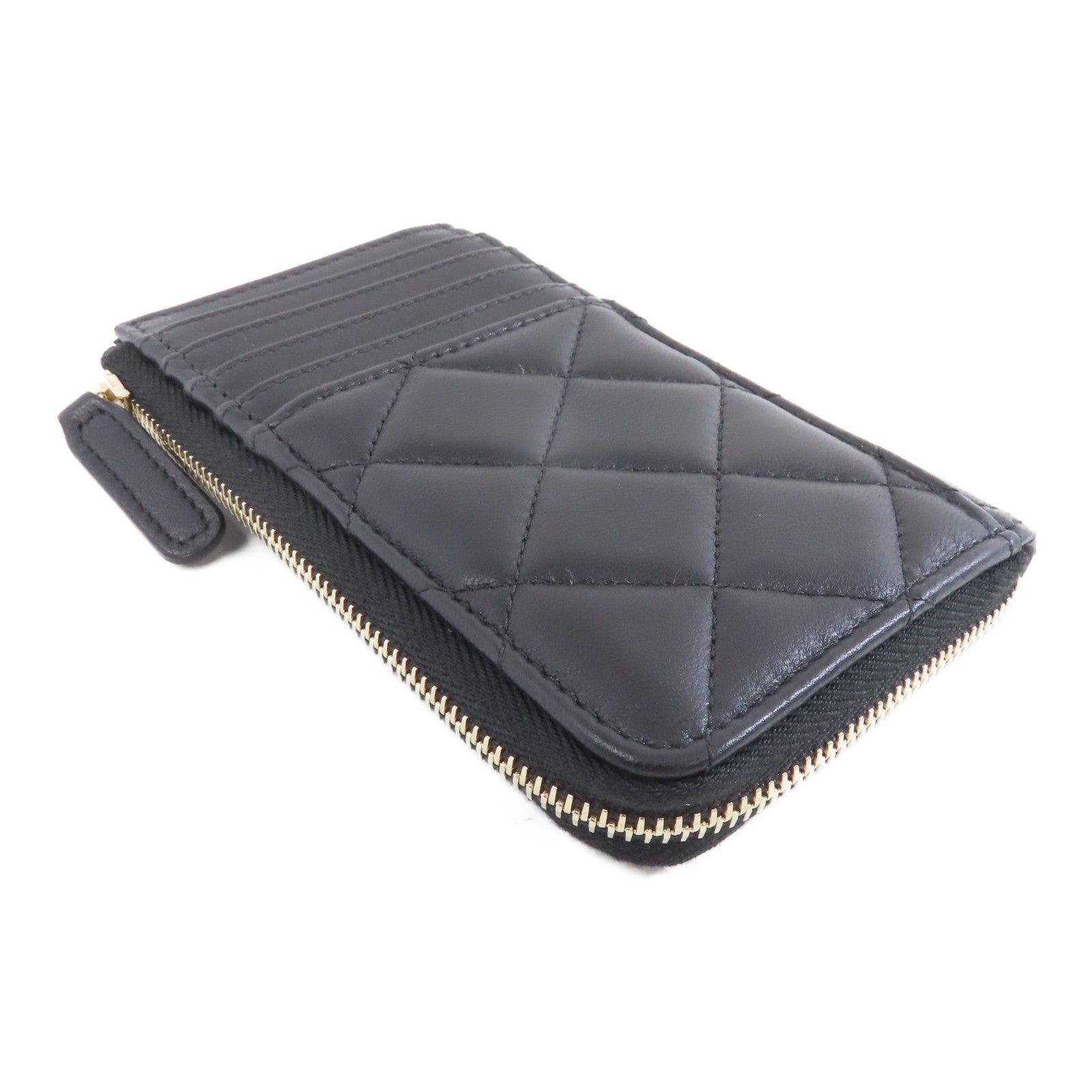 CHANEL 菱格羊皮皮革Card Case金扣卡片套黑色