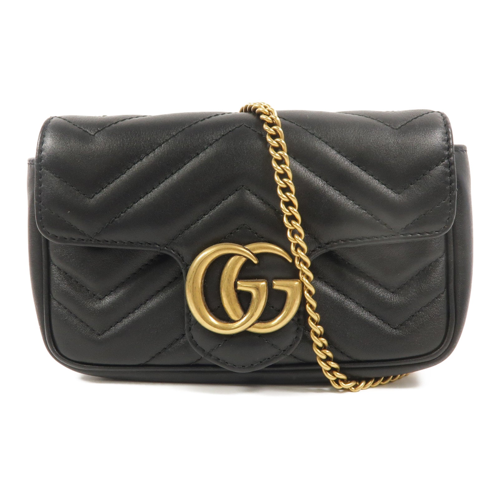 GUCCI 牛皮皮革GG Marmont Super Mini鏈帶肩背袋