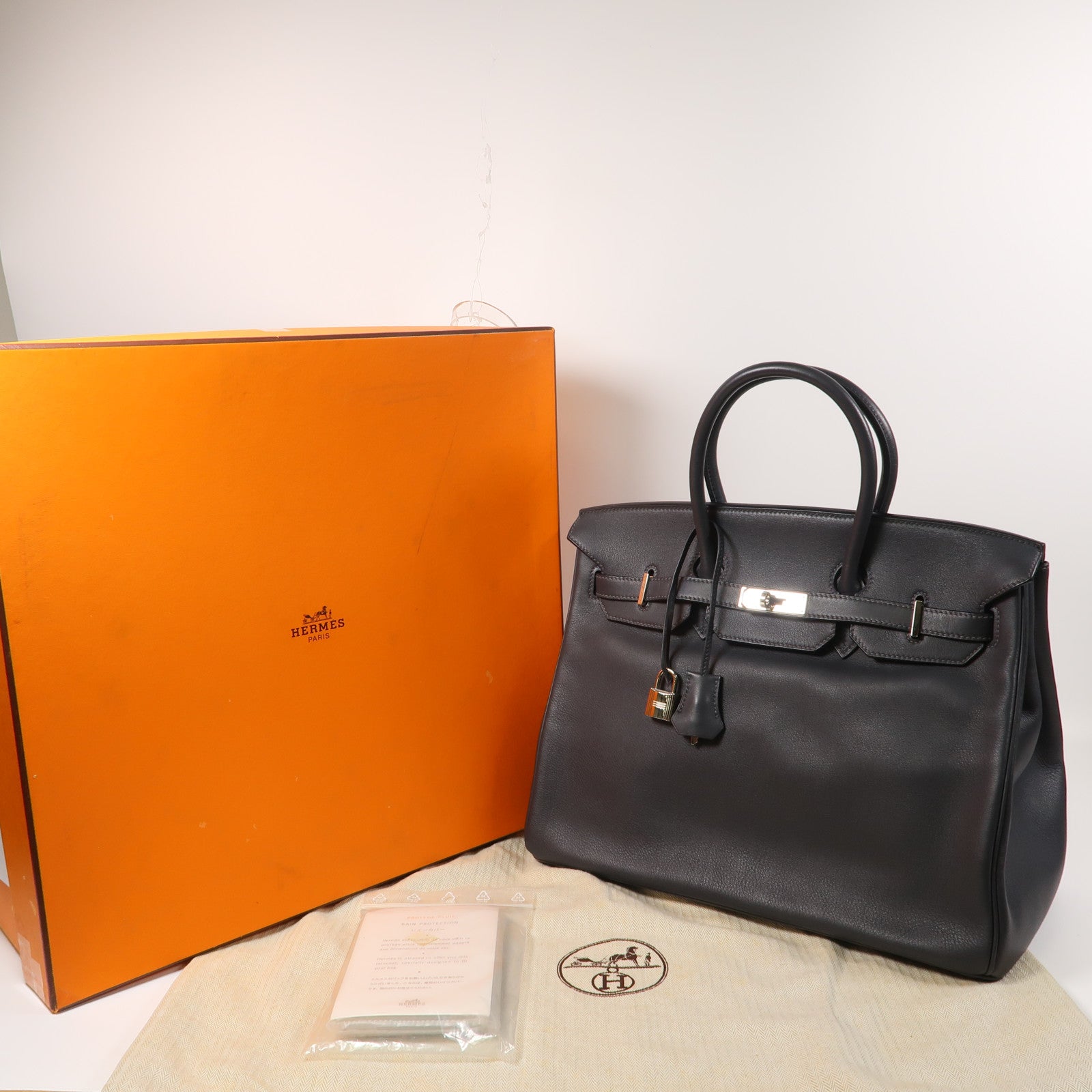 HERMES Swift皮革Birkin 35銀扣手挽袋Graphite石墨灰色