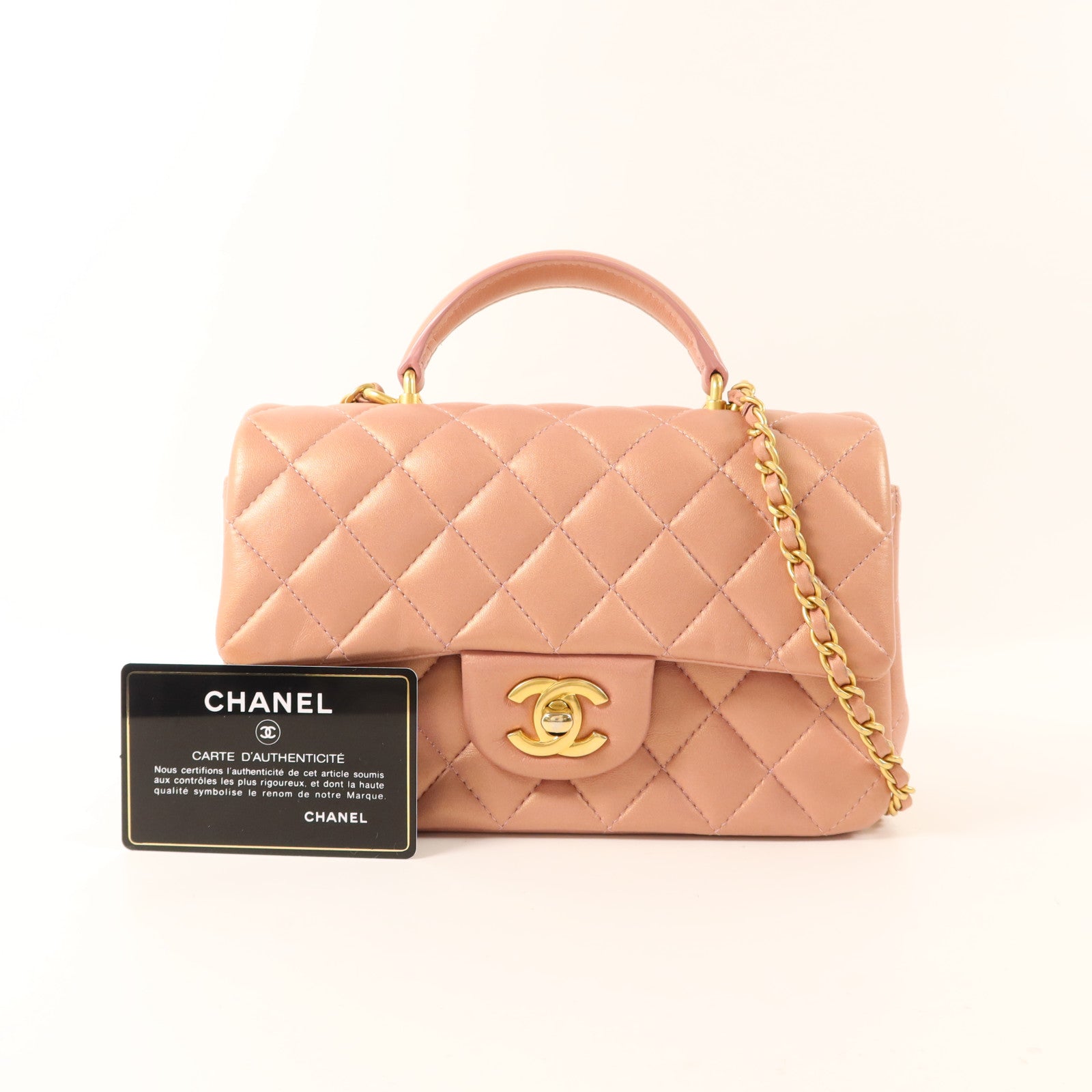 CHANEL 羊皮皮革Top Handle 20金扣鏈帶肩背袋
