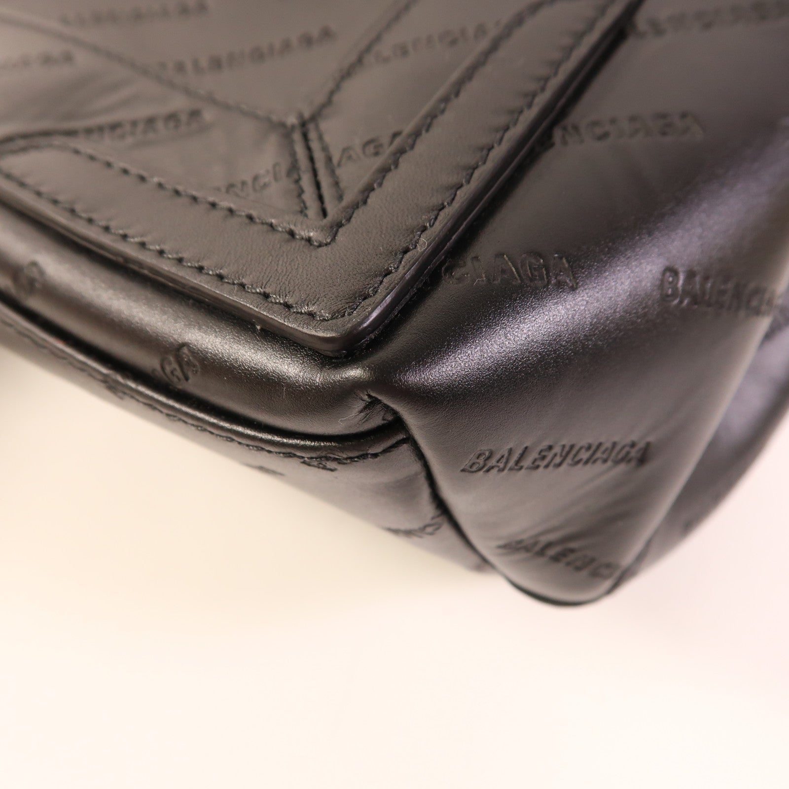 BALENCIAGA Navy Cabas Handbag 339933 Calfskin Leather Black