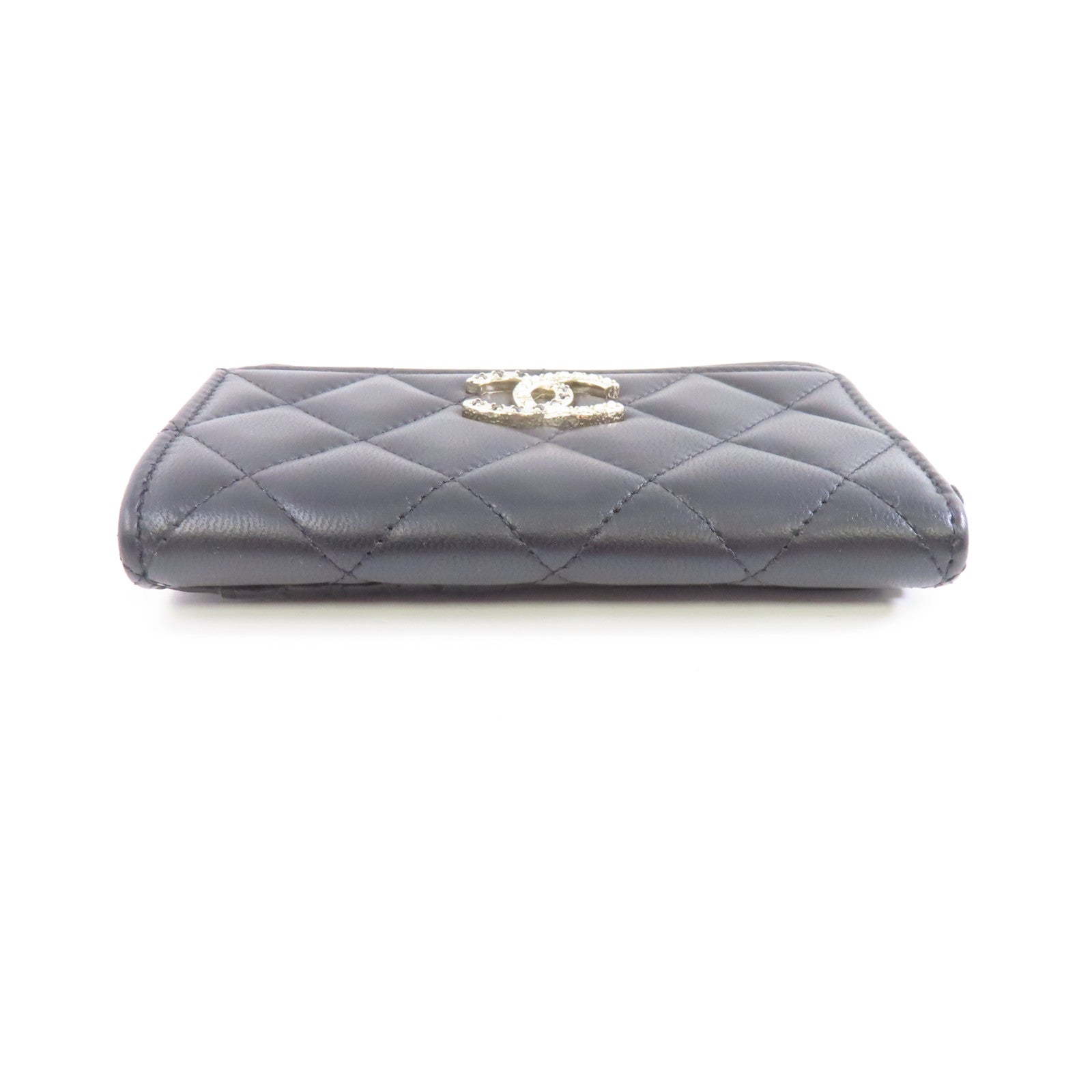 CHANEL 菱格羊皮皮革Card Case金扣卡片套黑色