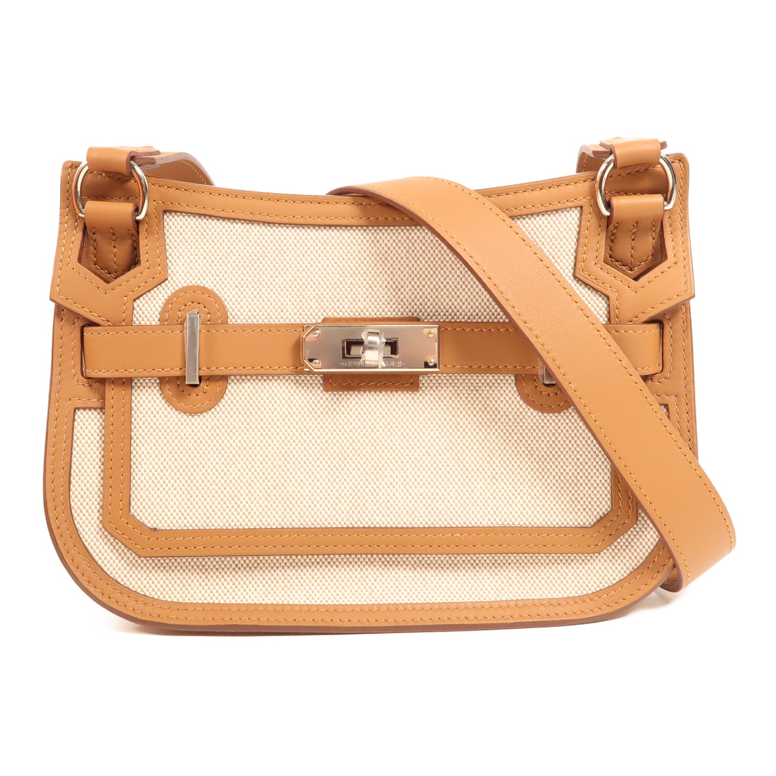 HERMES 帆布Jypsiere Mini銀扣肩背袋Gold
