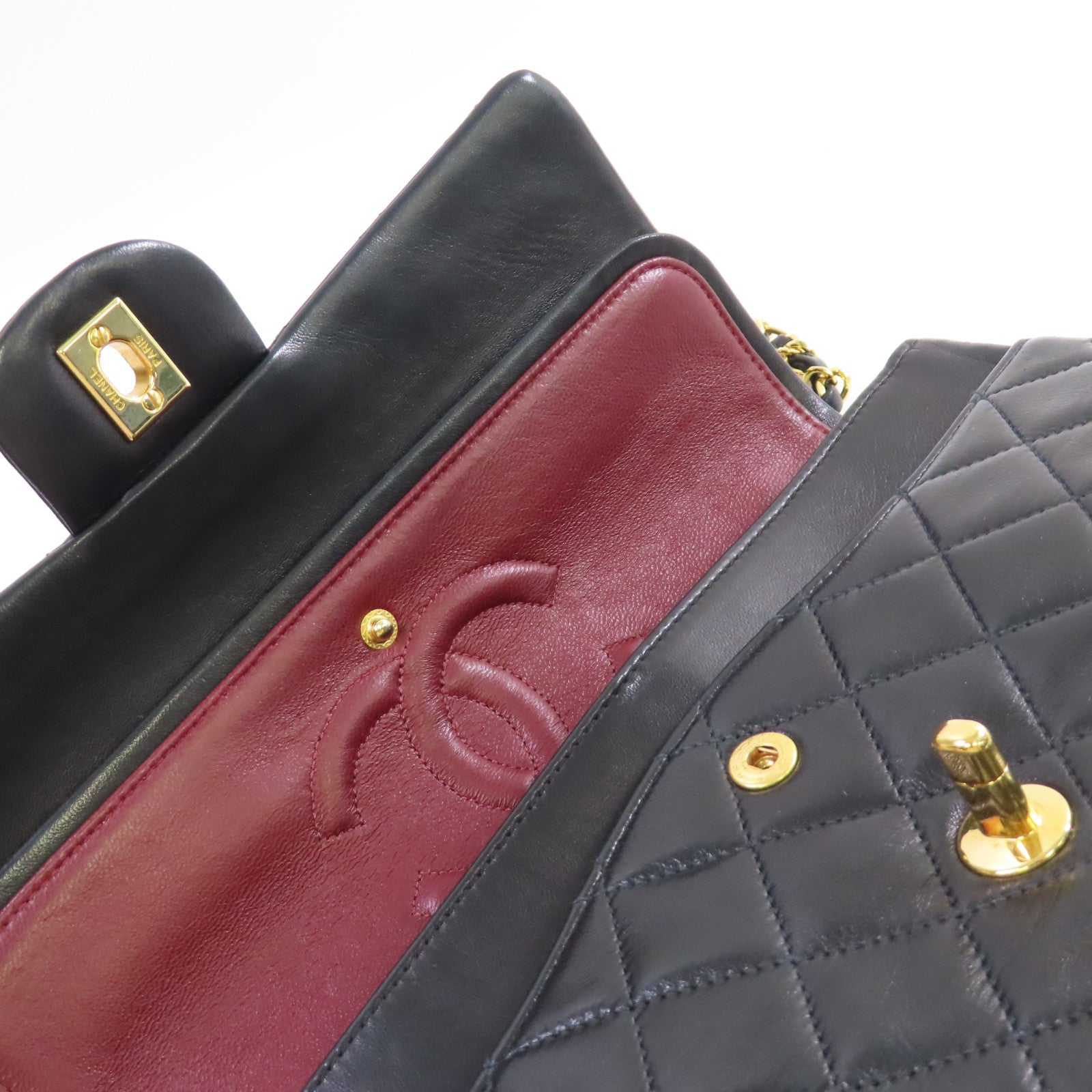 CHANEL 菱格牛皮皮革Vintage Classic Chain Shoulder Bag金扣鏈帶肩背袋黑色