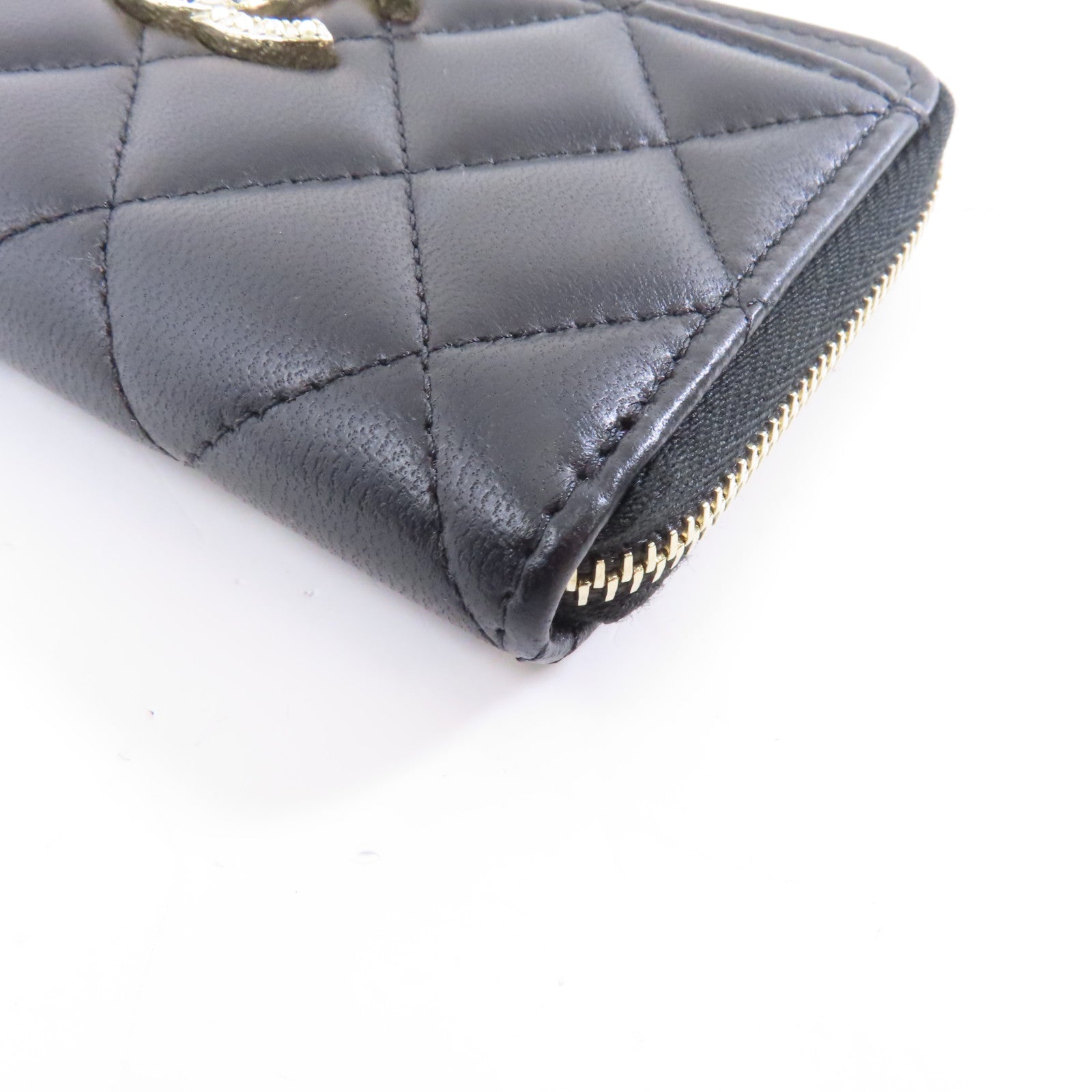 CHANEL 菱格羊皮皮革Card Case金扣卡片套黑色