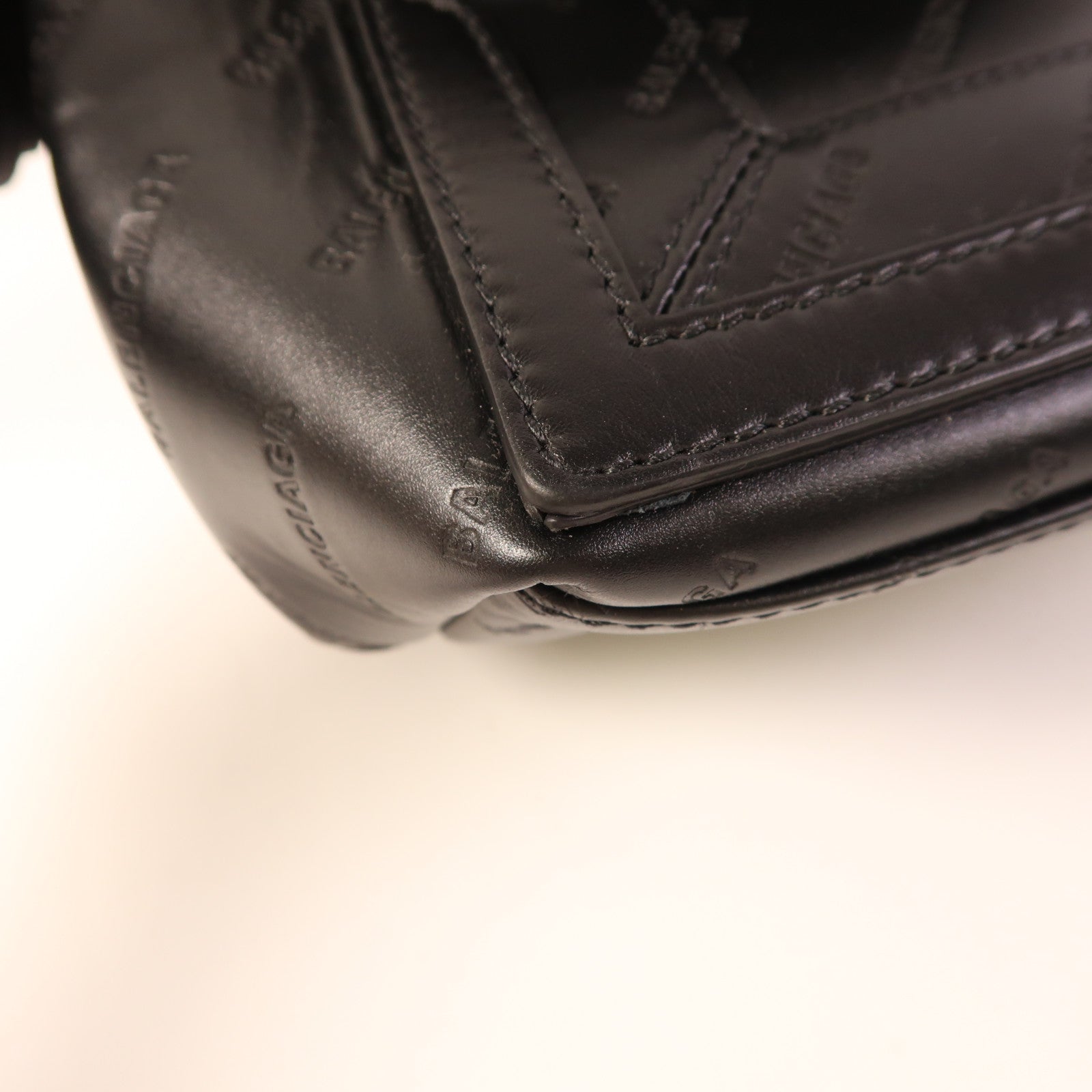 BALENCIAGA Navy Cabas Handbag 339933 Calfskin Leather Black