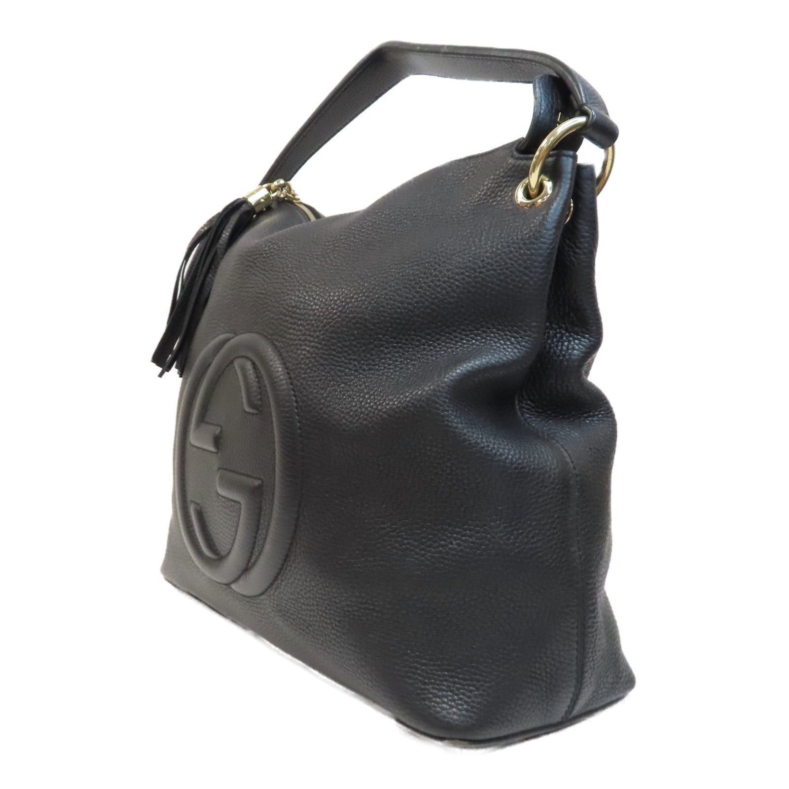GUCCI 皮革Soho Shoulder Bag金扣手挽肩背兩用袋黑色