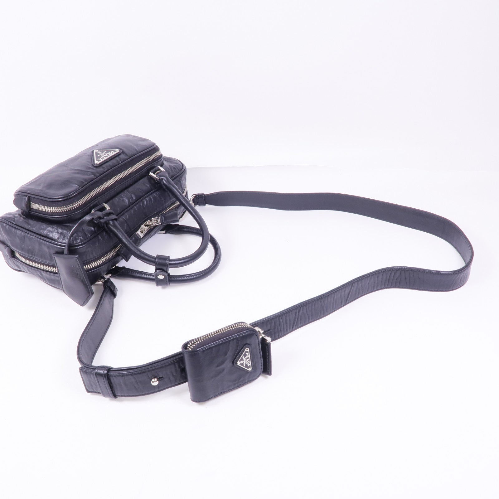 PRADA 牛皮皮革2 Way Shoulder Bag銀扣手挽肩背兩用袋