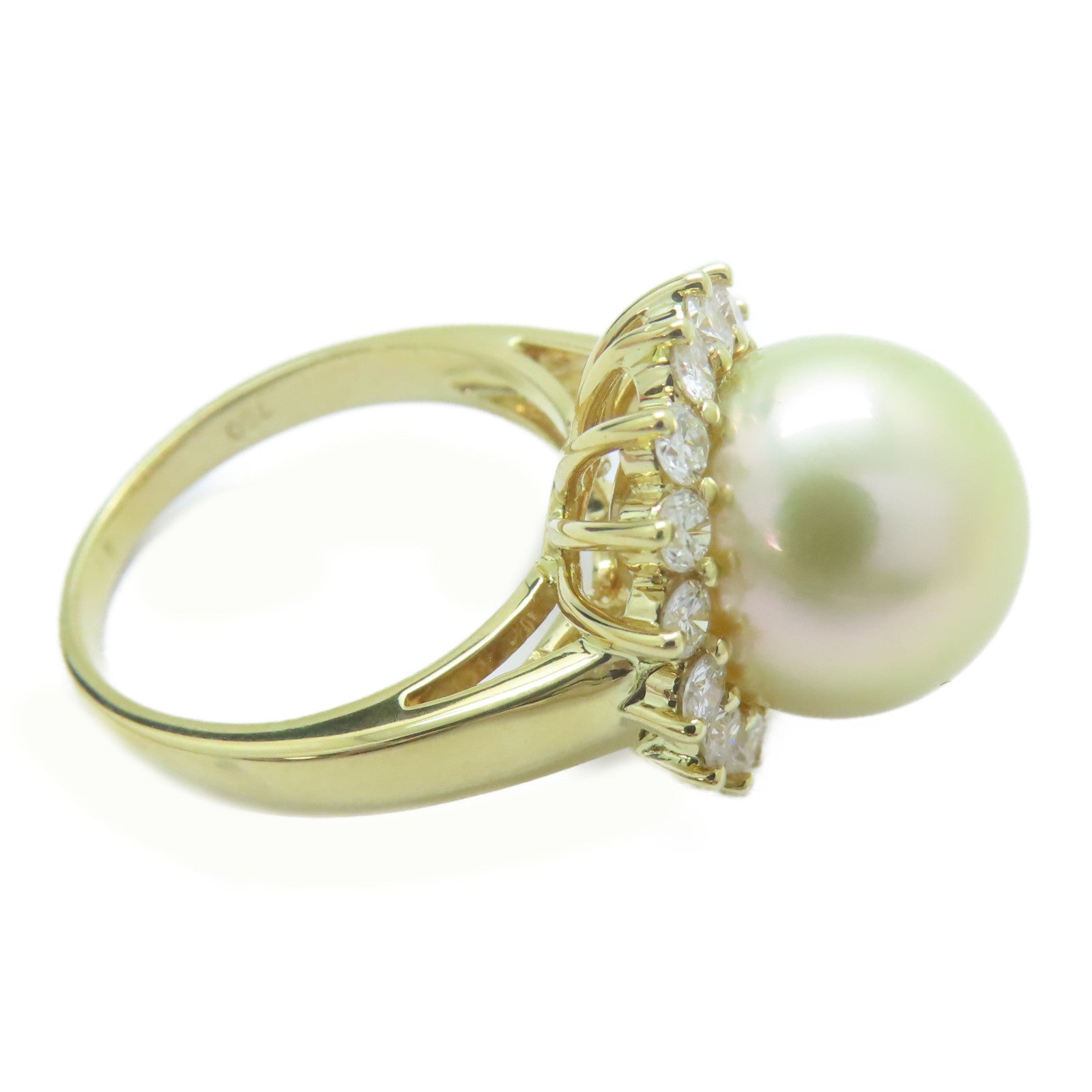 JEWELRY 【激減優惠】18K黃金/Pearl 11.5mm/鑽石Pearl Ring戒指US#6.25