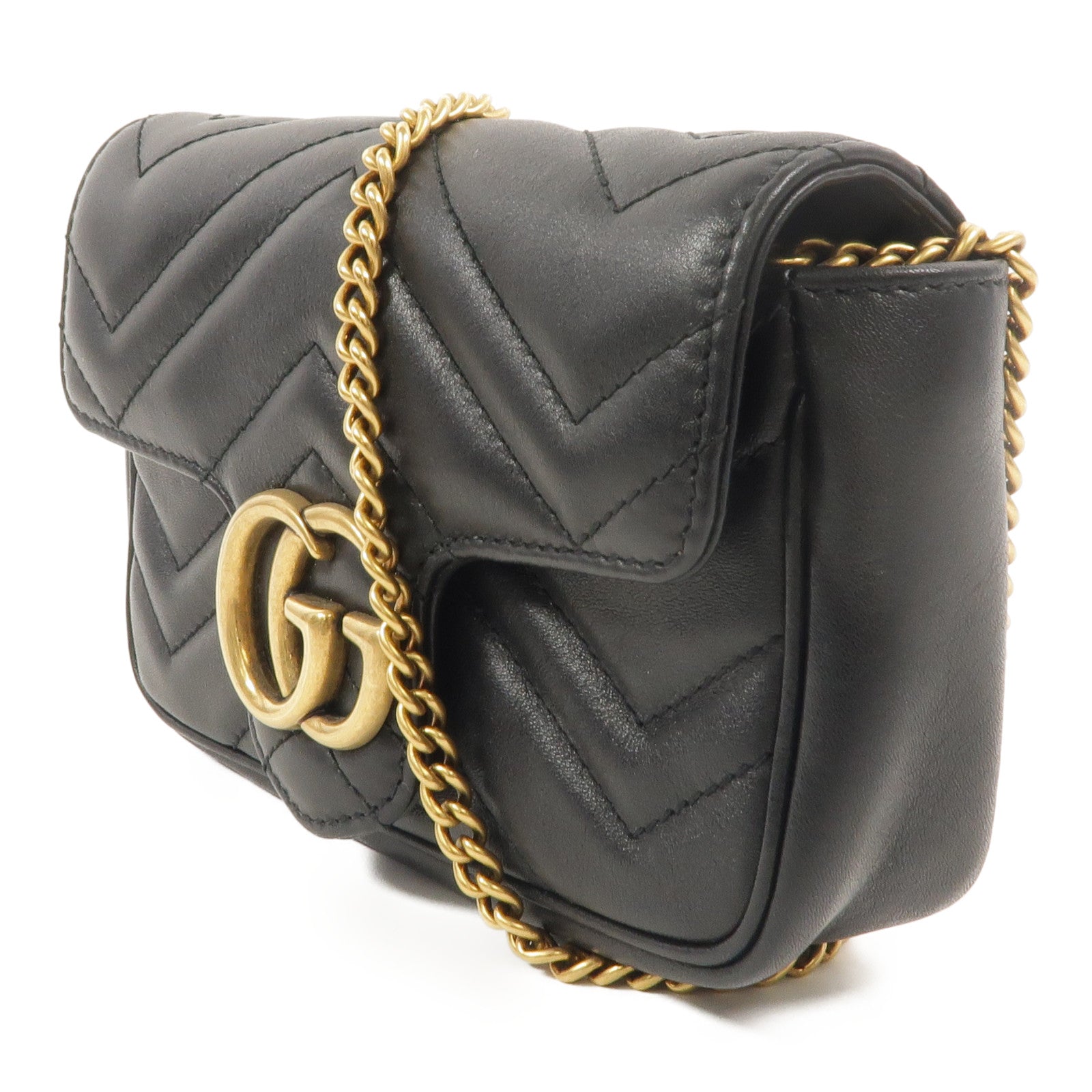 GUCCI 牛皮皮革GG Marmont Super Mini鏈帶肩背袋