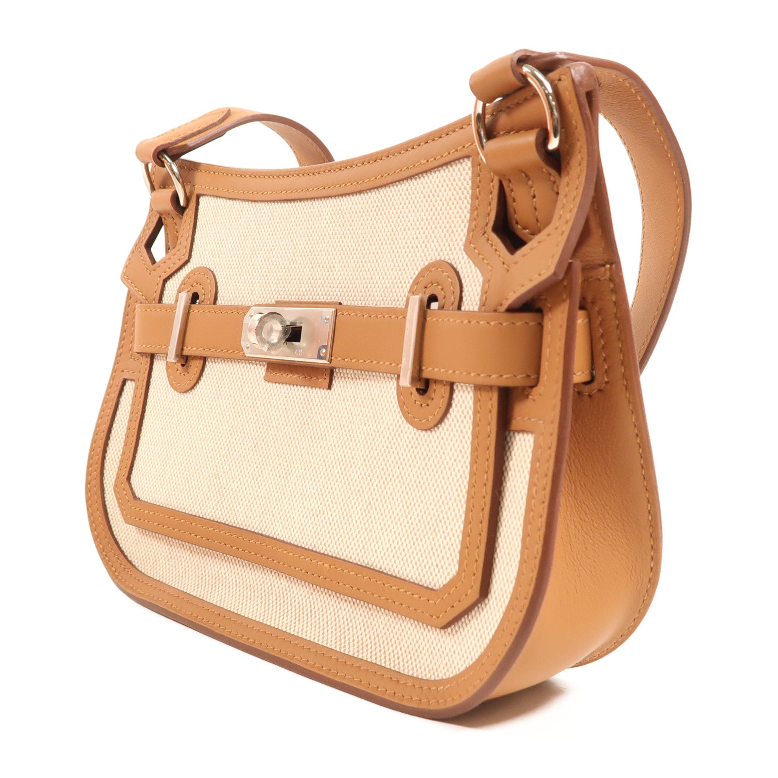 HERMES 帆布Jypsiere Mini銀扣肩背袋Gold