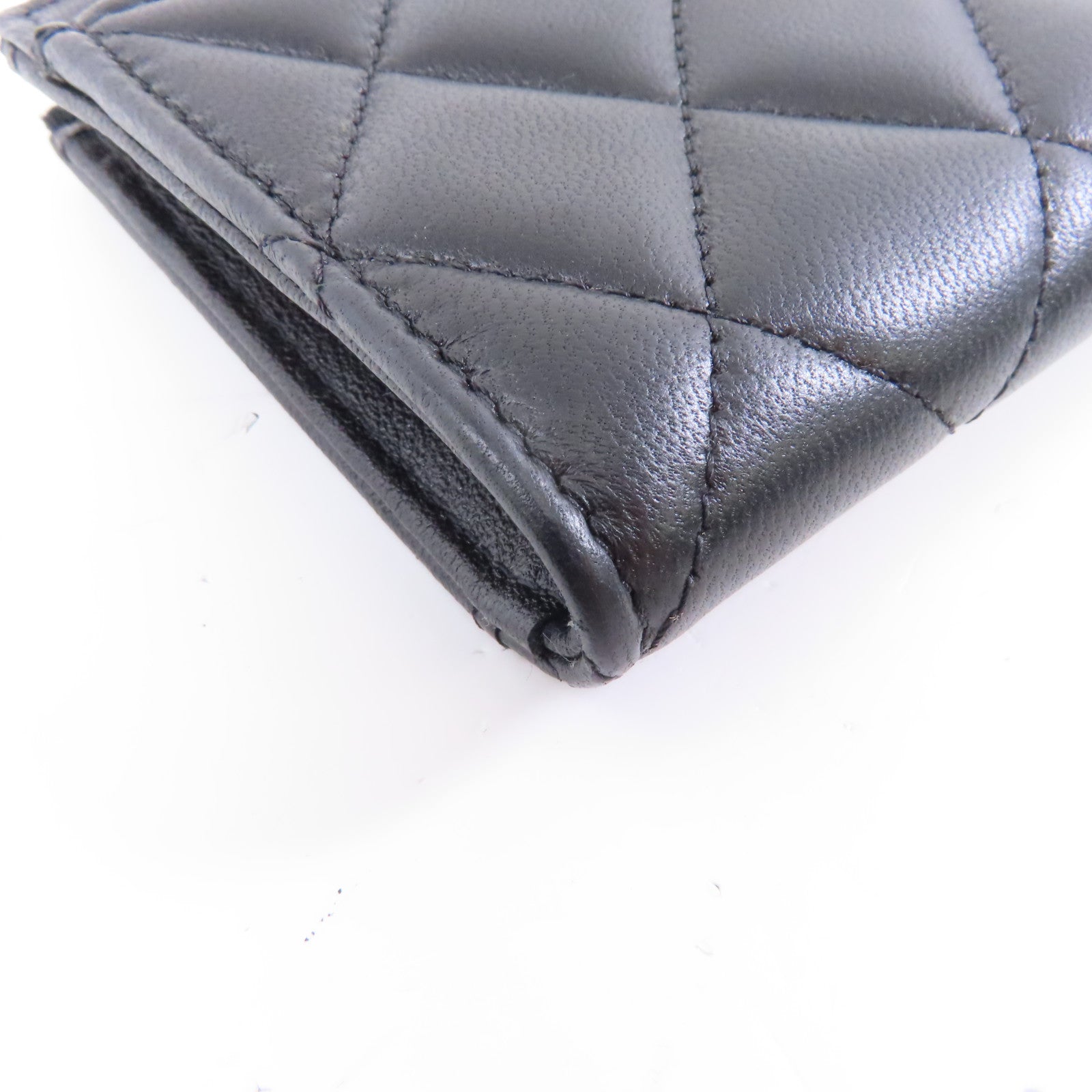 CHANEL 菱格羊皮皮革Card Case金扣卡片套黑色