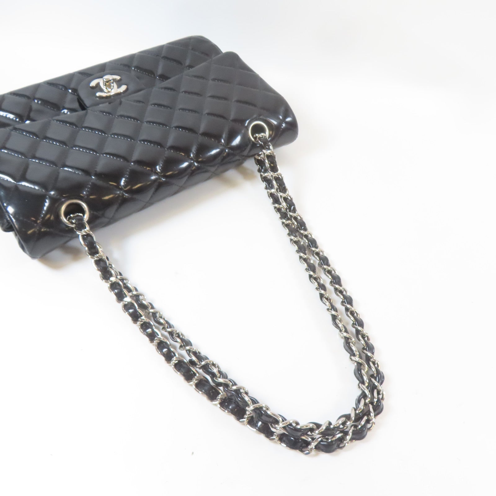 CHANEL (PRICE DOWN) Quilted CC SHW Chain Shoulder Bag Patent Leather Black