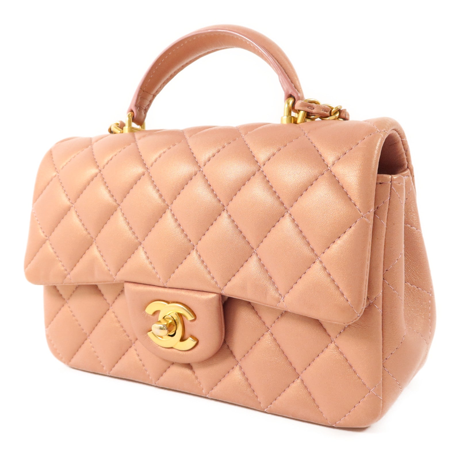 CHANEL 羊皮皮革Top Handle 20金扣鏈帶肩背袋