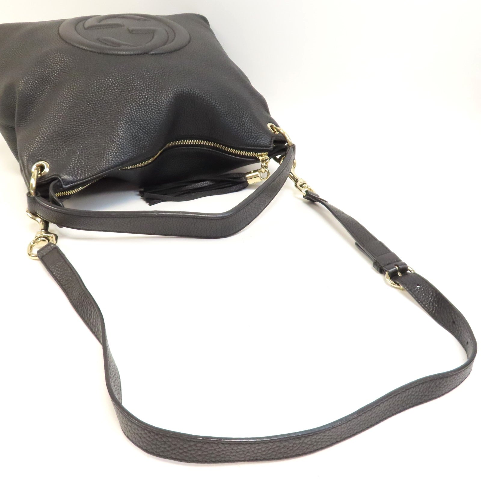 GUCCI 皮革Soho Shoulder Bag金扣手挽肩背兩用袋黑色