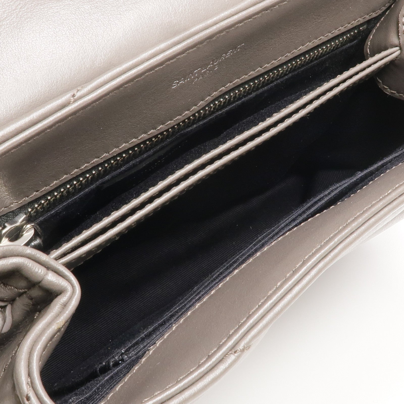 SAINT LAURENT 牛皮皮革Loulou Toy Taupe銀扣肩背袋