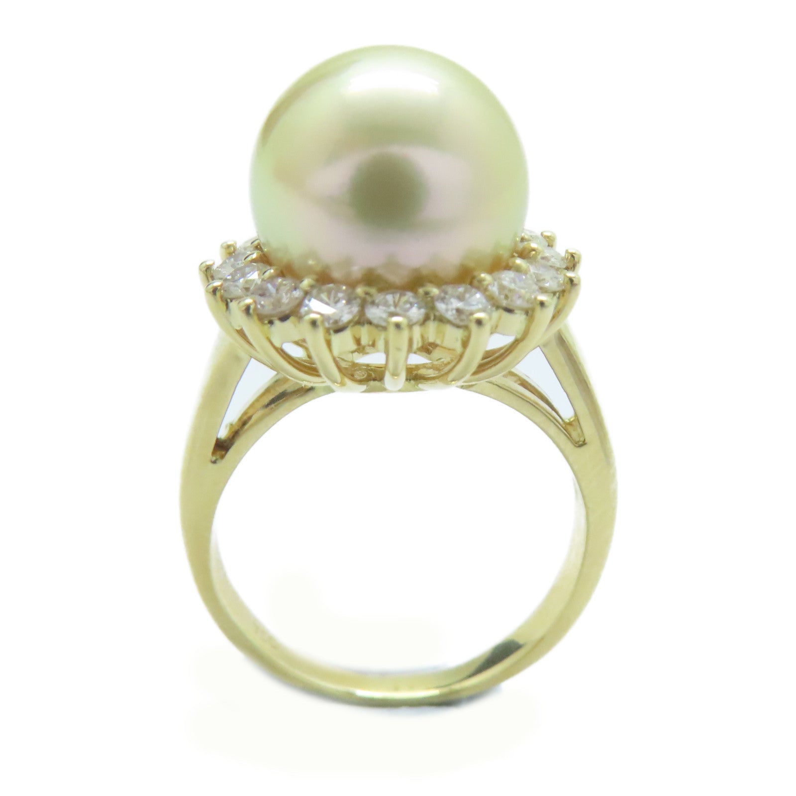 JEWELRY 【激減優惠】18K黃金/Pearl 11.5mm/鑽石Pearl Ring戒指US#6.25