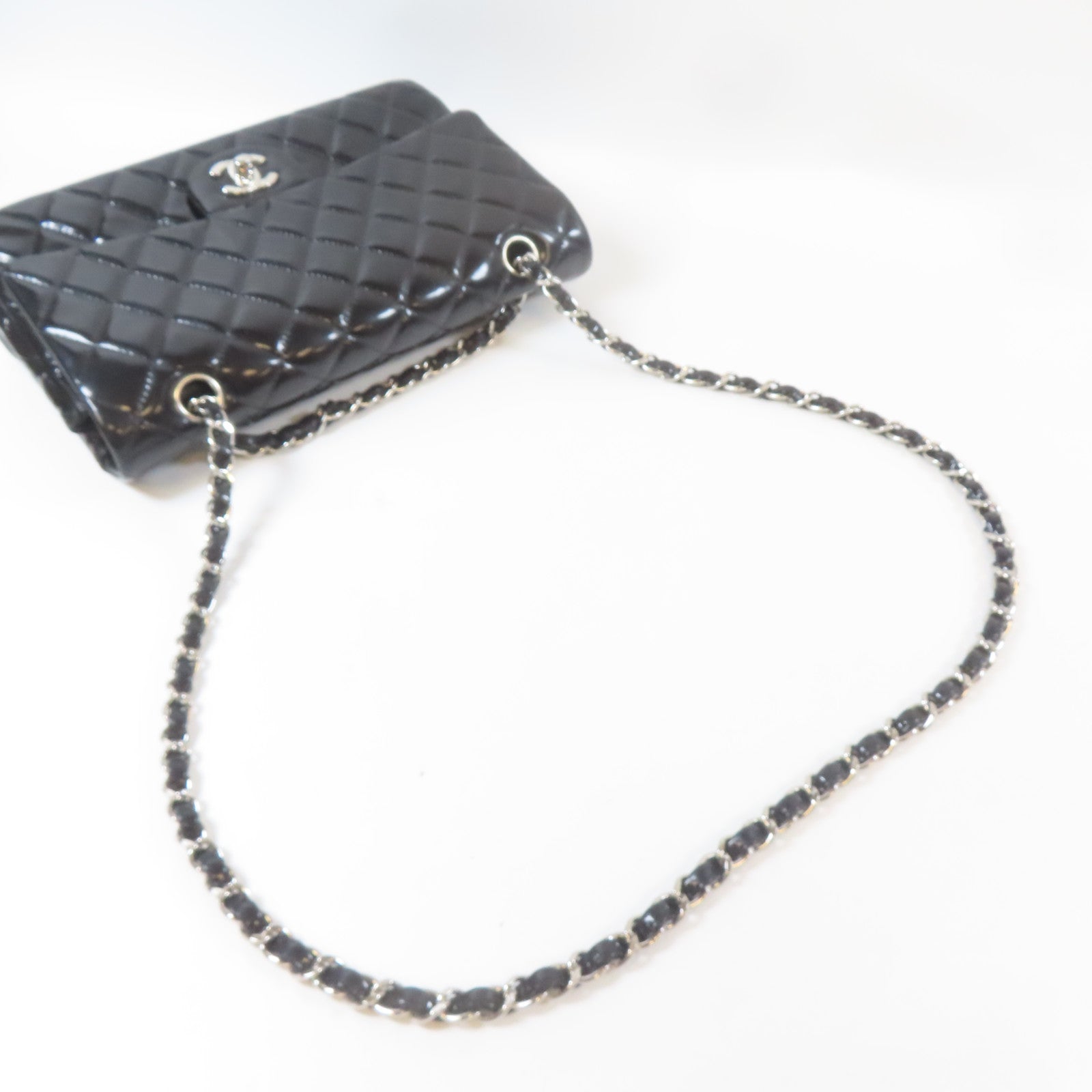 CHANEL (PRICE DOWN) Quilted CC SHW Chain Shoulder Bag Patent Leather Black