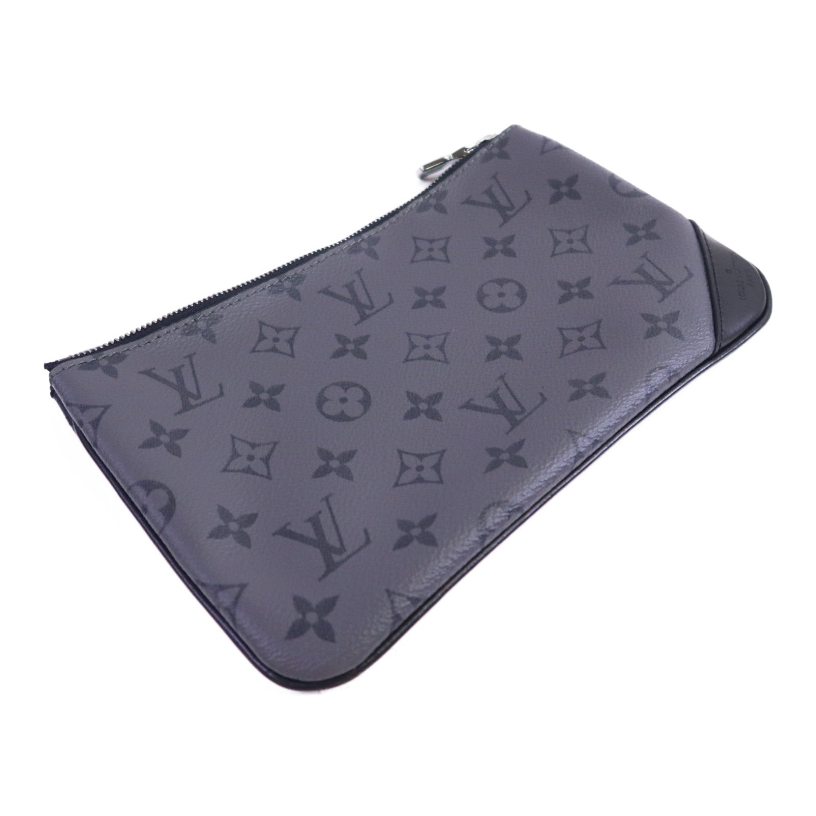 LOUIS VUITTON Monogram Eclipse Reverse Trio Messenger銀扣肩背袋灰色