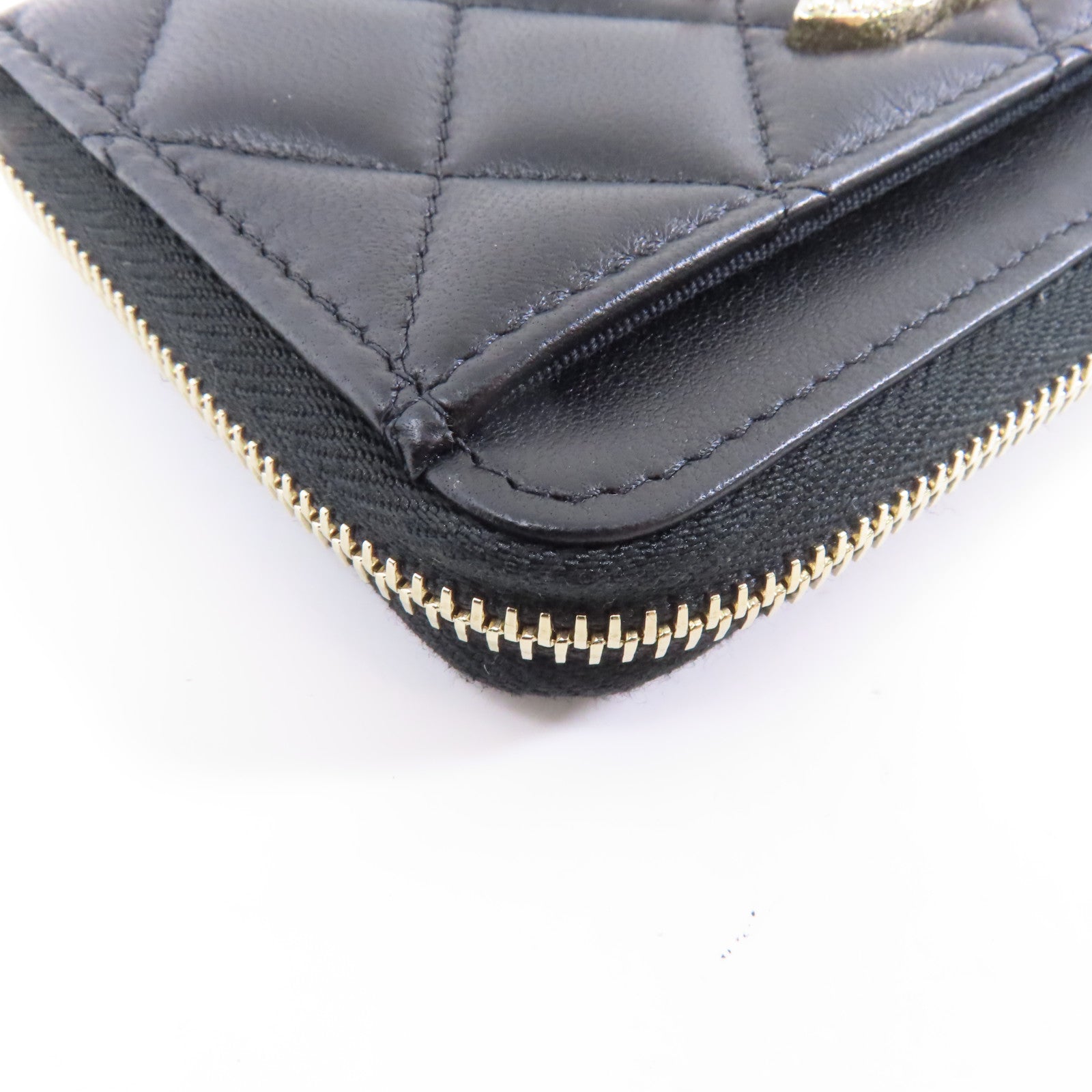 CHANEL 菱格羊皮皮革Card Case金扣卡片套黑色