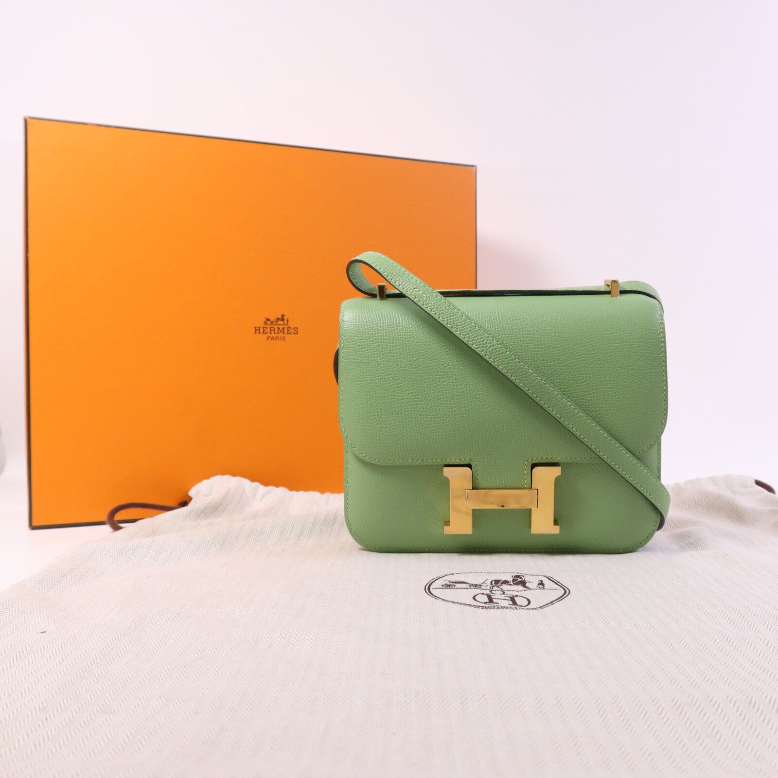 HERMES 【激減優惠】Epsom皮革Constance Mini金扣手挽肩背兩用袋Vert Criquet