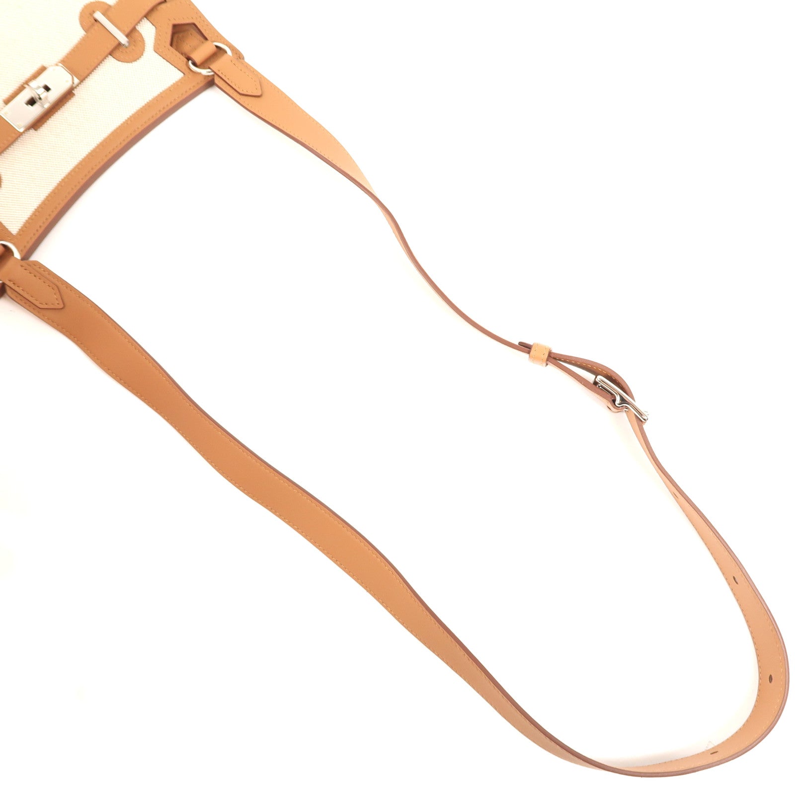 HERMES 帆布Jypsiere Mini銀扣肩背袋Gold