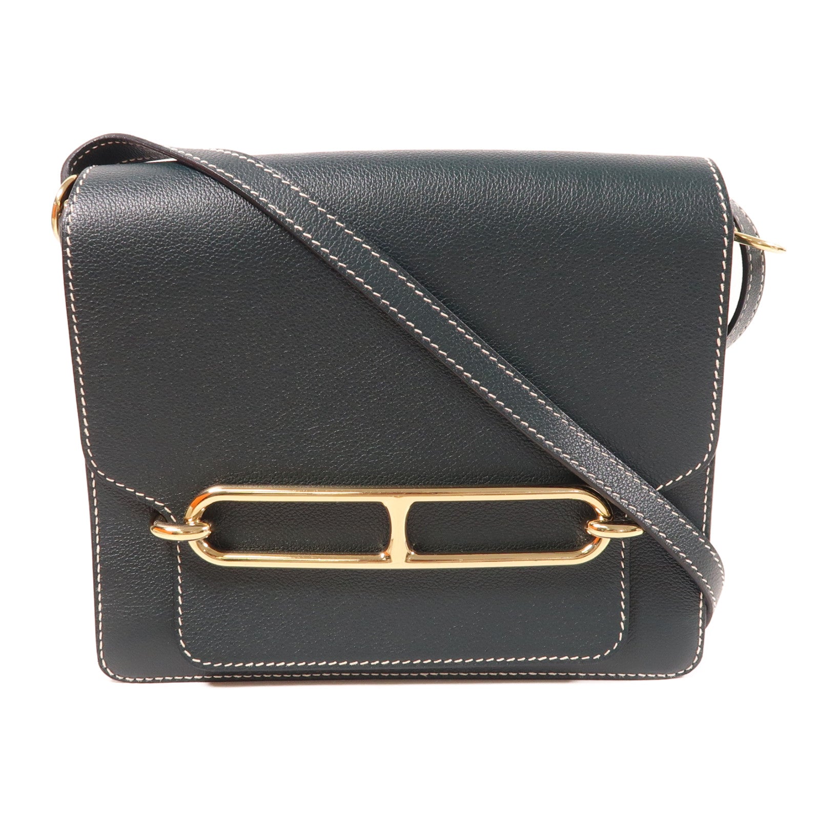HERMES Evercolor皮革Roulis 23金扣肩背袋Vert Cypres