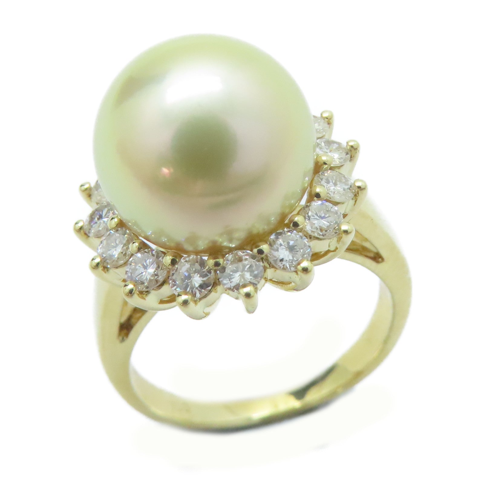 JEWELRY 【激減優惠】18K黃金/Pearl 11.5mm/鑽石Pearl Ring戒指US#6.25