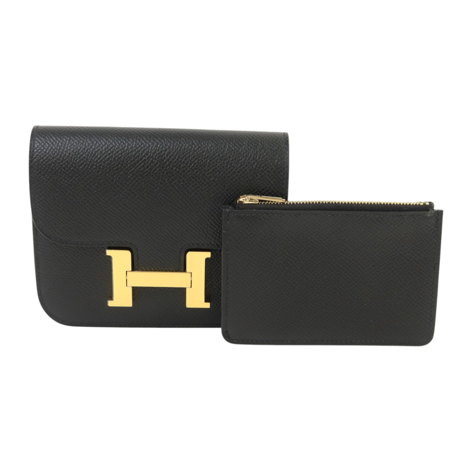 HERMES Epsom皮革Constance Slim金扣錢包Noir