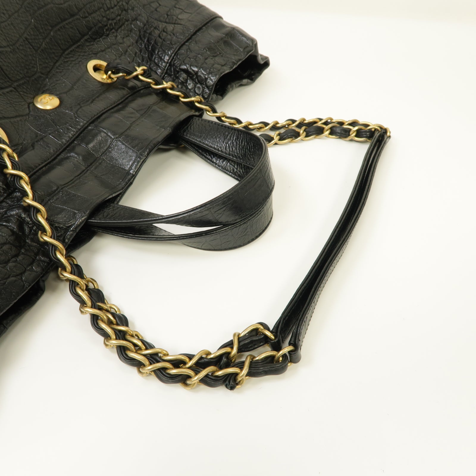 CHANEL 【激減優惠】牛皮皮革Chain Shoulder Shopping Bag金扣手挽肩背兩用袋黑色