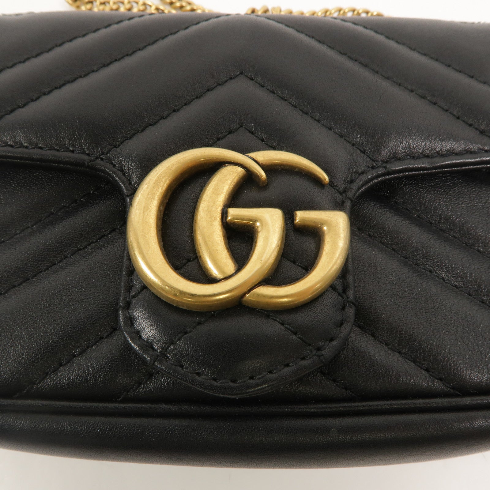 GUCCI 牛皮皮革GG Marmont Super Mini鏈帶肩背袋