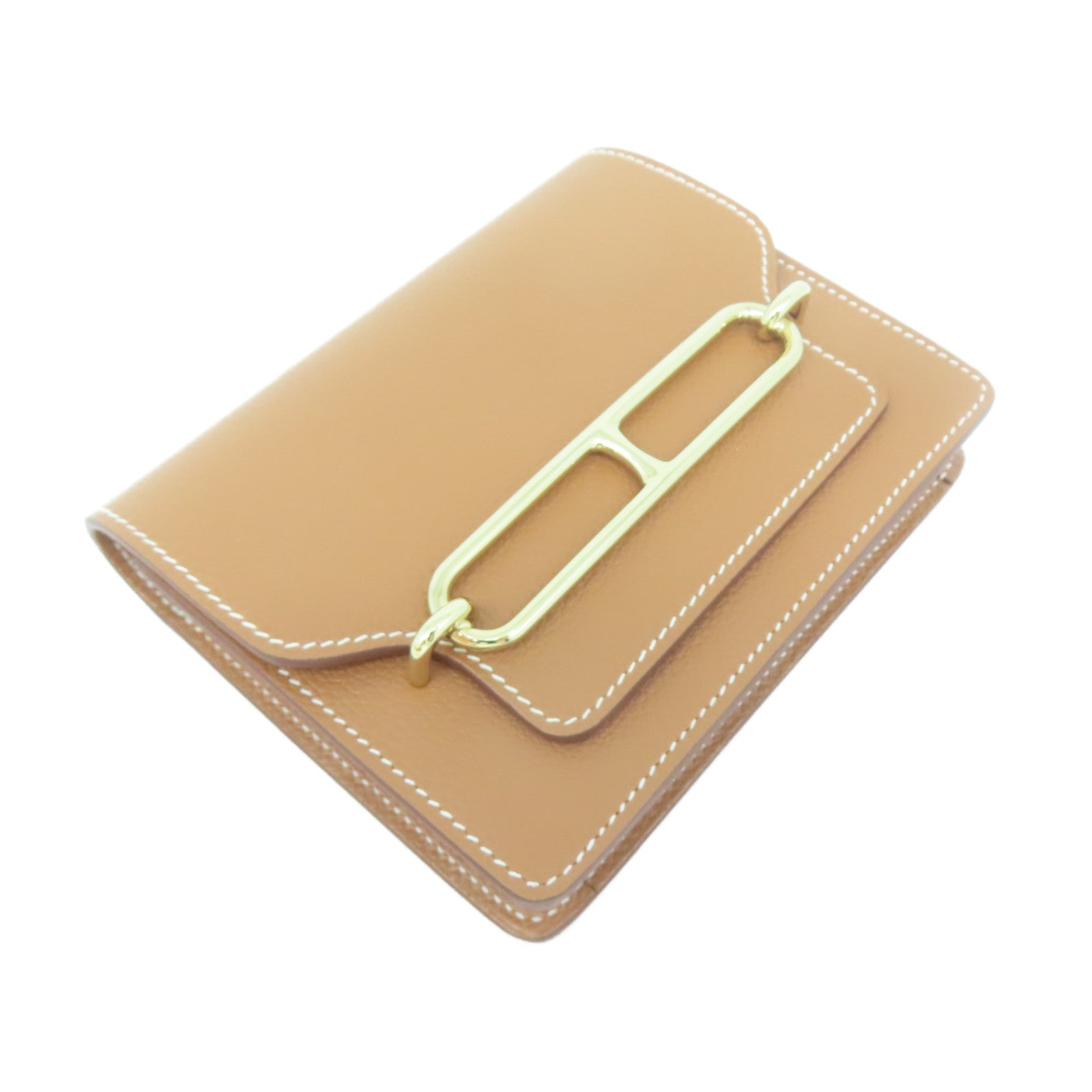 HERMES **【清倉大減價】Evercolor皮革Roulis Slim金扣錢包金色/經典駝色