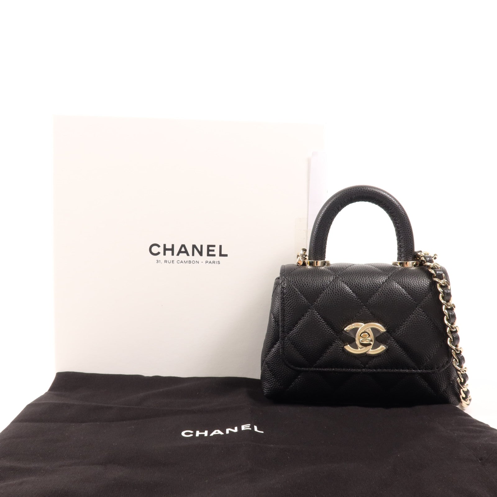 CHANEL 牛皮皮革Nano CoCo Handle銀扣肩背袋