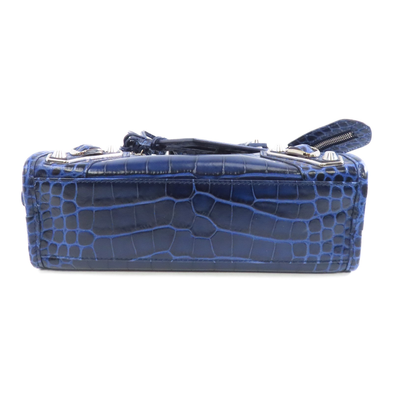 BALENCIAGA 牛皮皮革Mini City銀扣手挽肩背兩用袋藍色