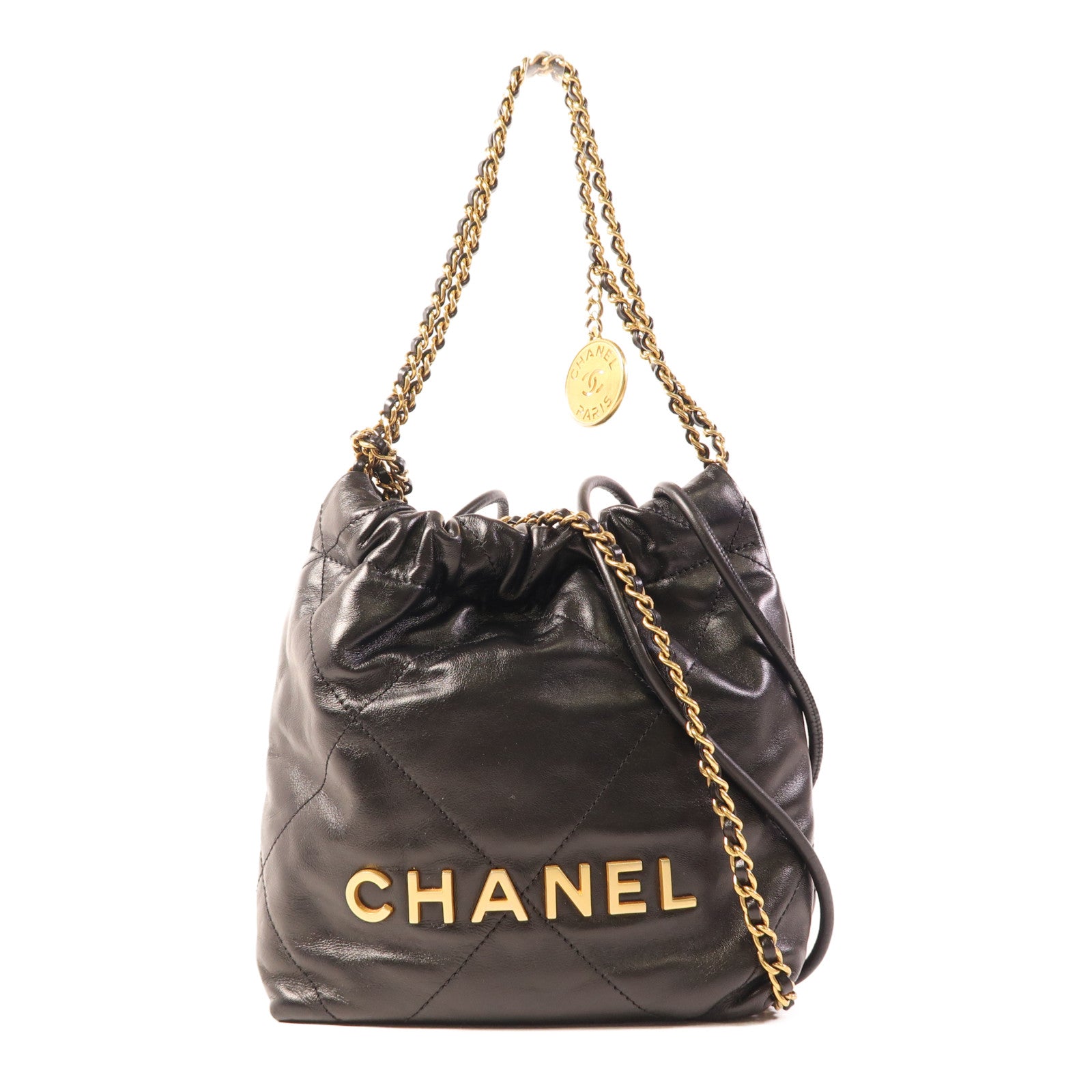 CHANEL 牛皮皮革Chanel 22 Mini金扣鏈帶手挽肩背兩用袋