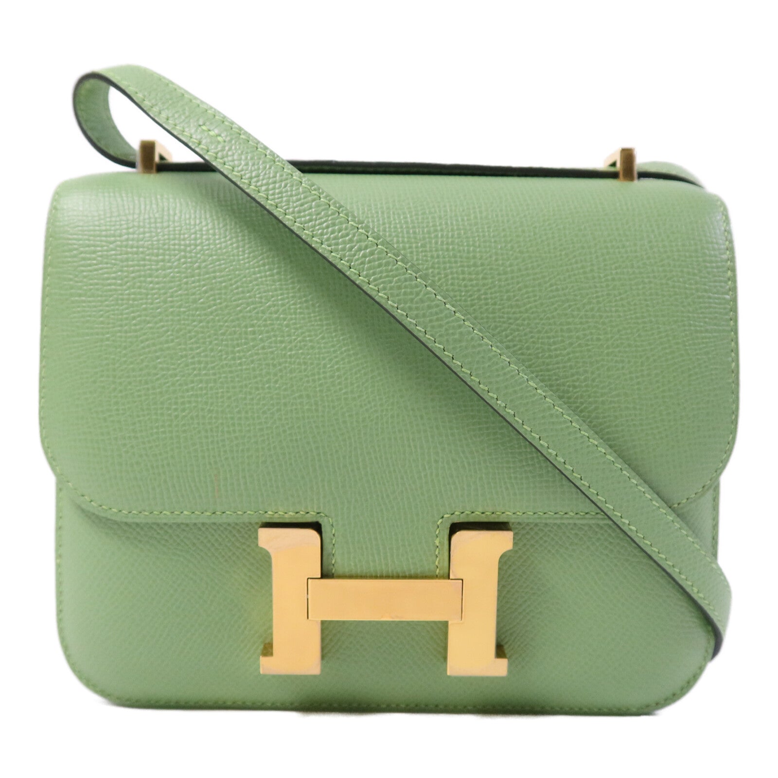 HERMES 【激減優惠】Epsom皮革Constance Mini金扣手挽肩背兩用袋Vert Criquet