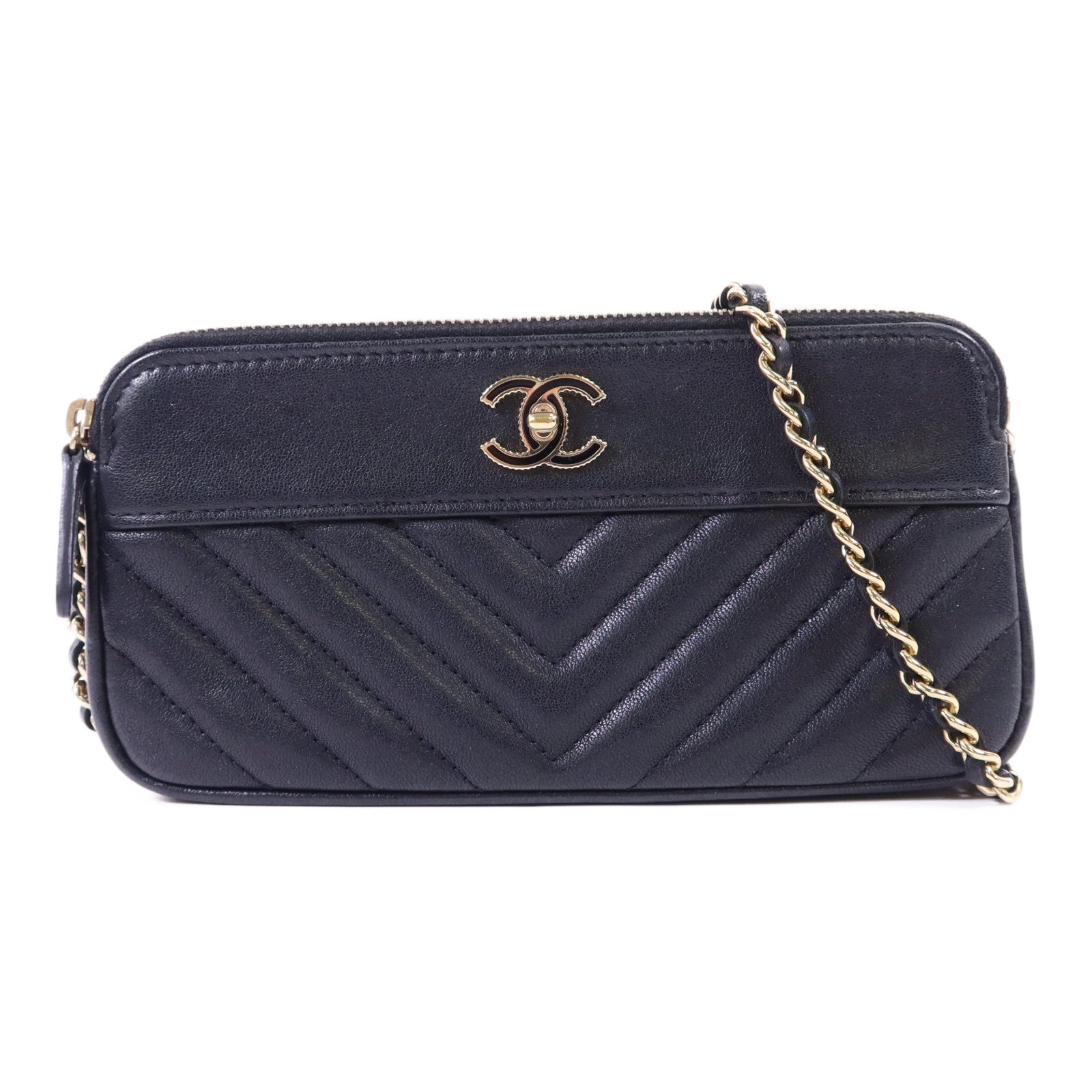 CHANEL 牛皮皮革Shoulder Bag金扣鏈帶肩背袋