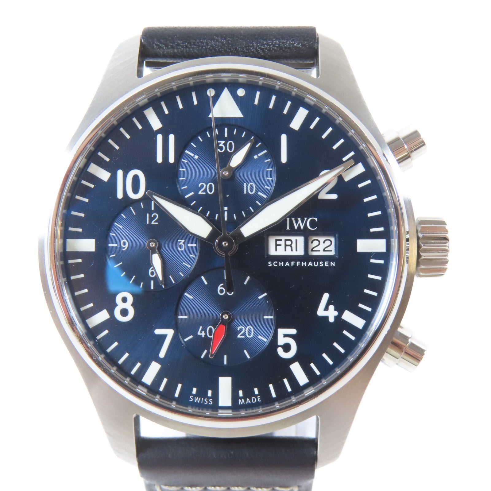IWC Pilots不鏽鋼/皮革手錶自動機芯藍色#19.5cm