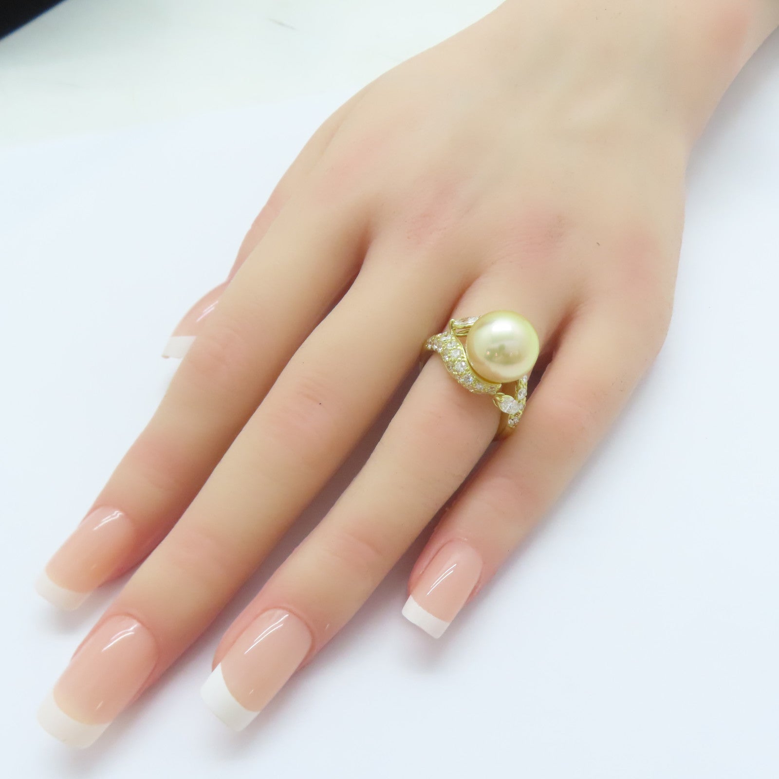JEWELRY 【激減優惠】18K黃金/Pearl 11.4mm/0.29ct鑽石Pearl Ring戒指US#6.5