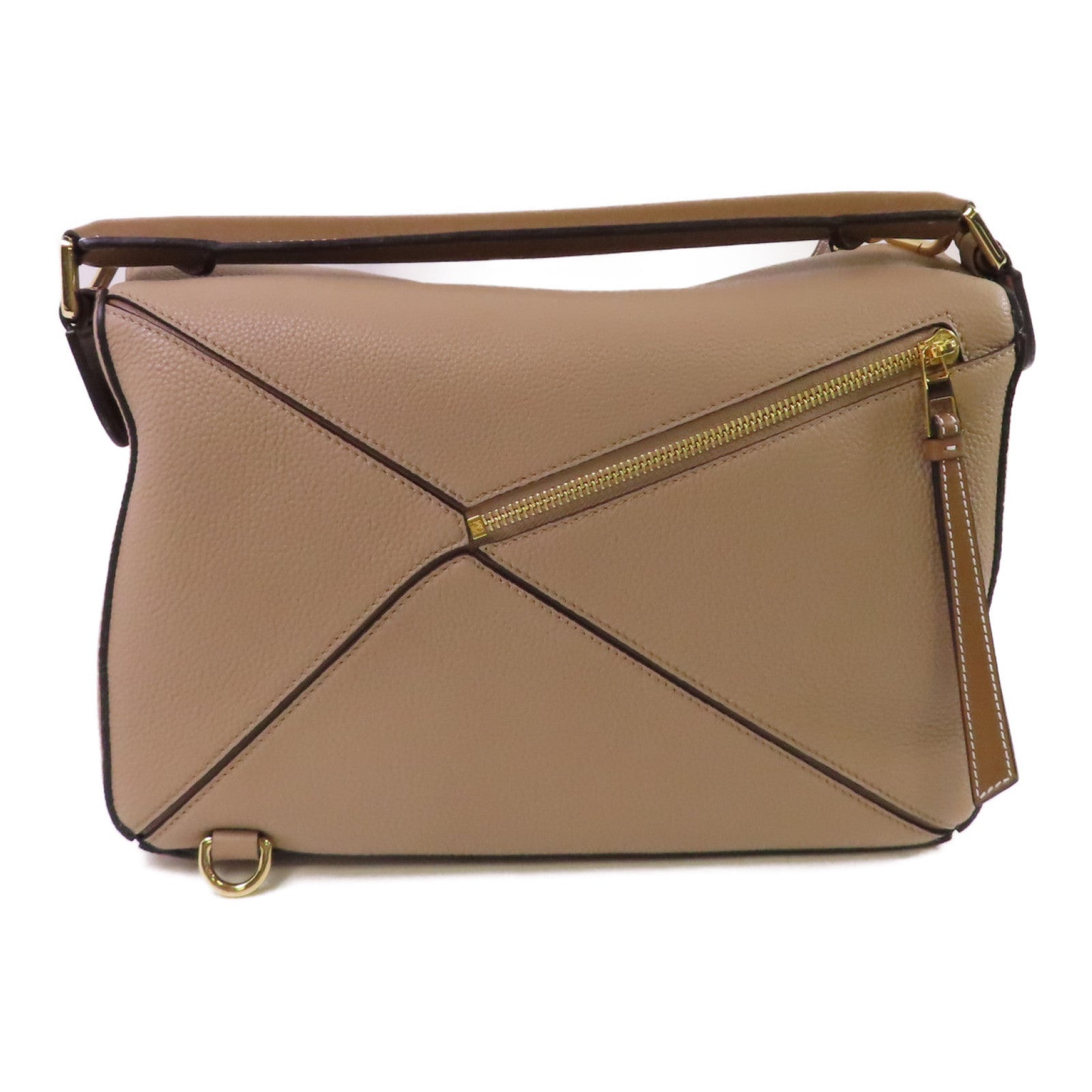 LOEWE 牛皮皮革Puzzle 2Way Shoulder Bag銀扣手挽肩背兩用袋杏色