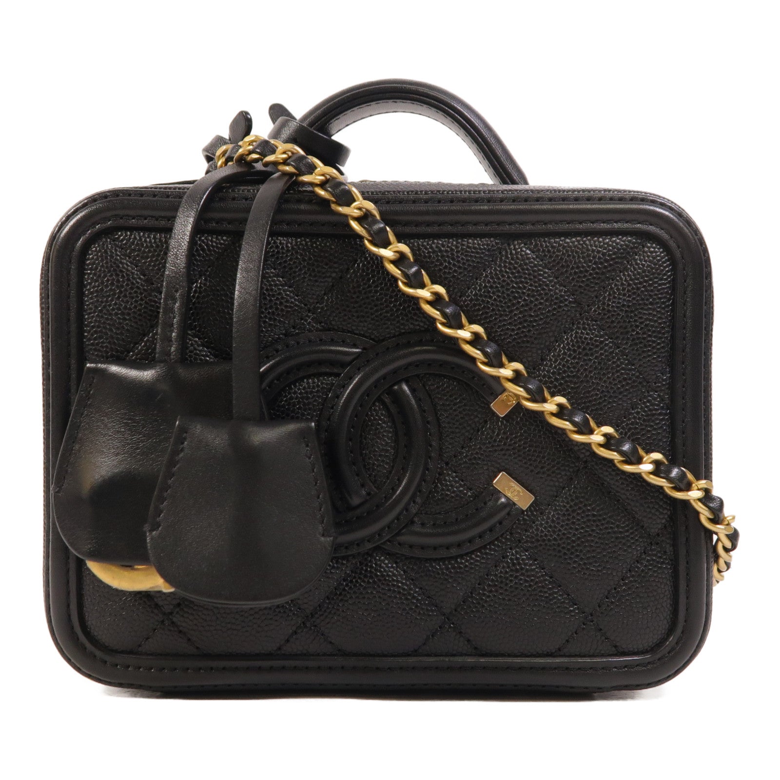 CHANEL 牛皮皮革Vanity Case金扣手挽肩背兩用袋