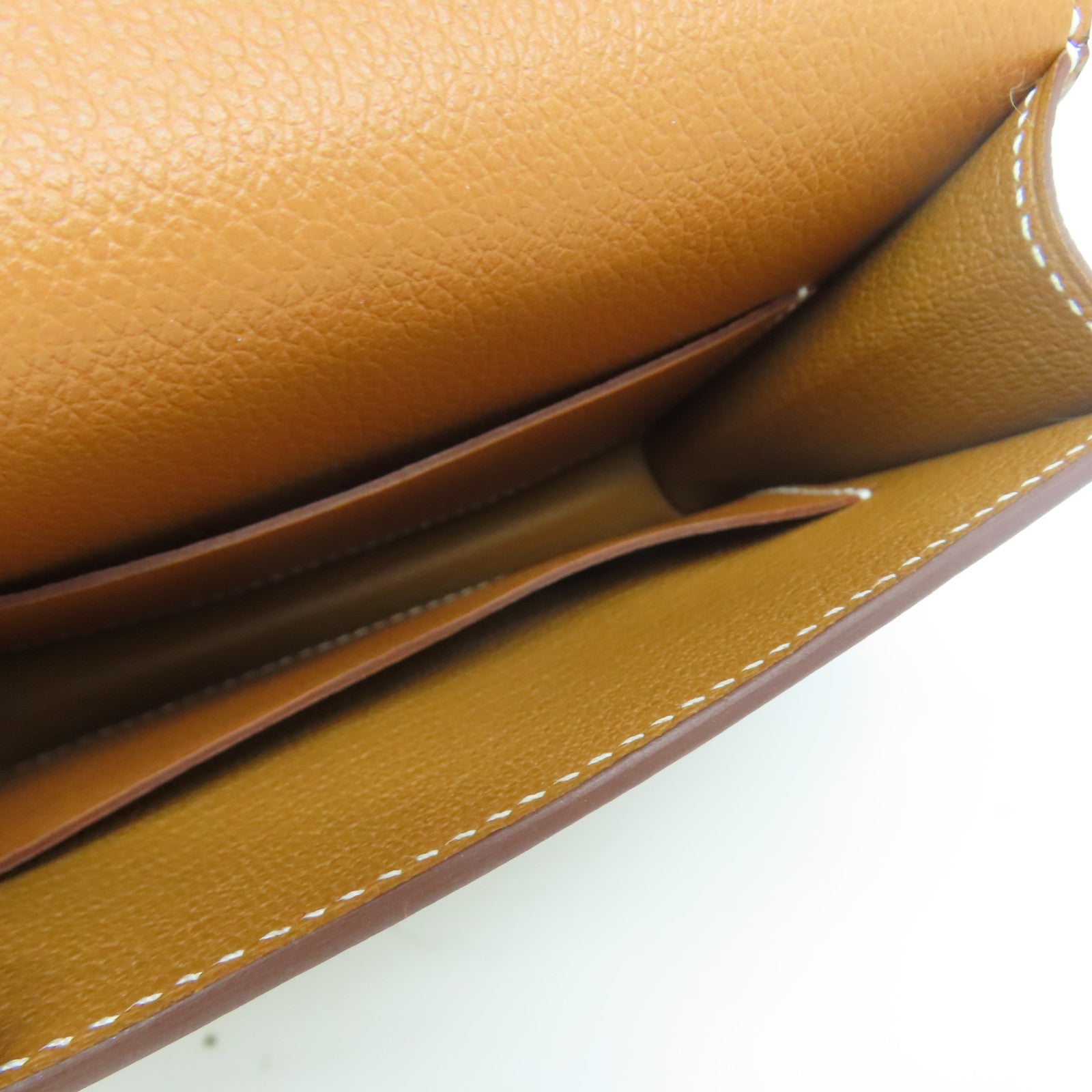 HERMES **【清倉大減價】Evercolor皮革Roulis Slim金扣錢包金色/經典駝色
