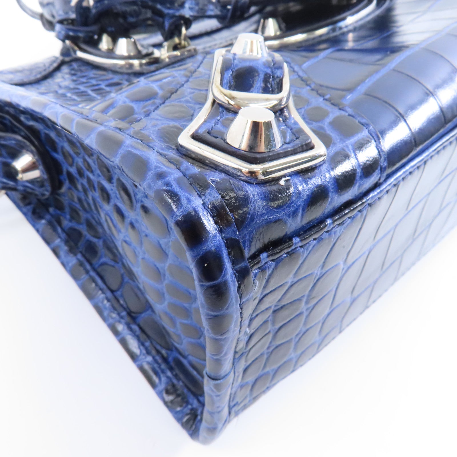 BALENCIAGA 牛皮皮革Mini City銀扣手挽肩背兩用袋藍色