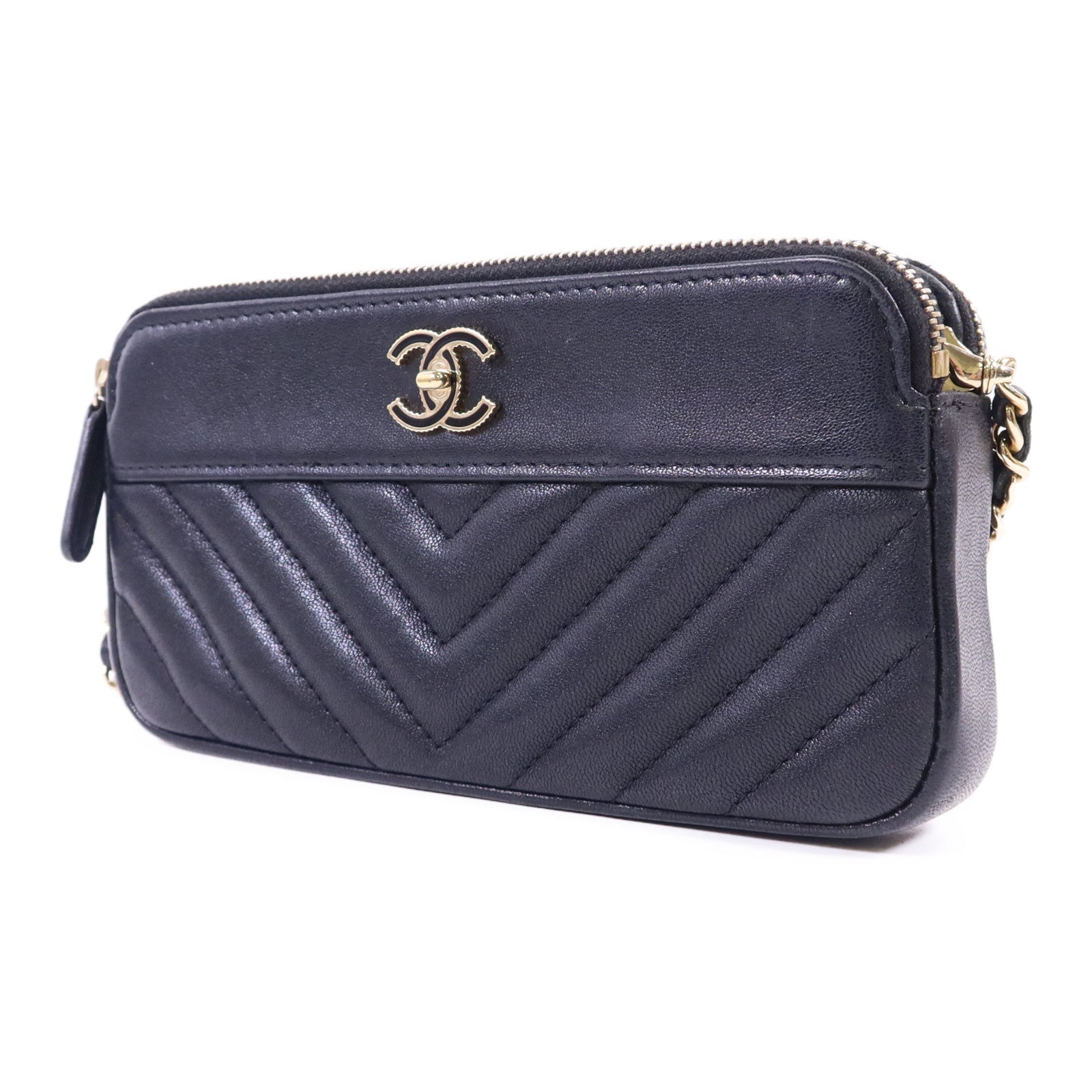 CHANEL 牛皮皮革Shoulder Bag金扣鏈帶肩背袋