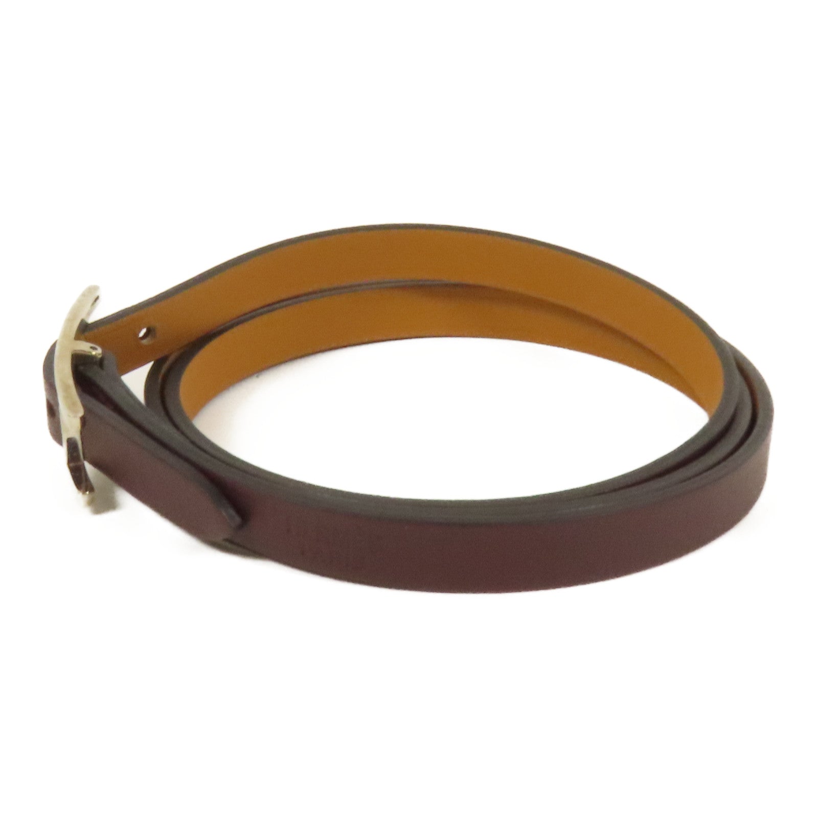 HERMES 【激減優惠】Swift皮革Behapi Double Tour Bracelet銀扣手帶Brown