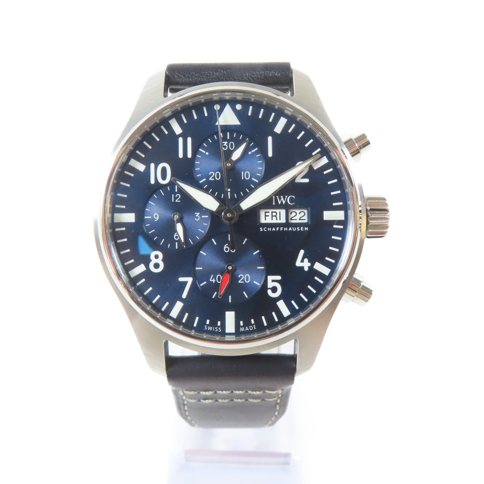 IWC Pilots不鏽鋼/皮革手錶自動機芯藍色#19.5cm