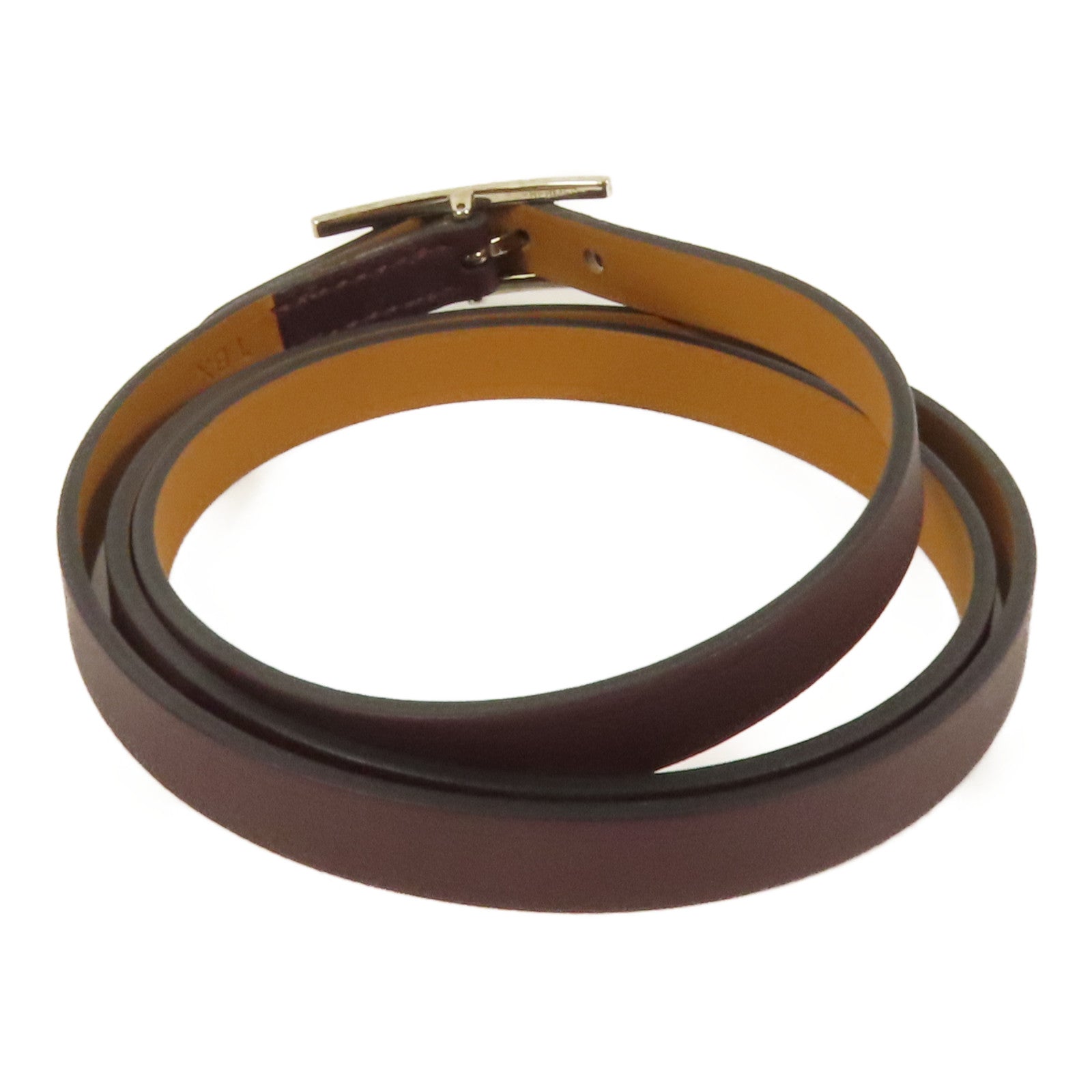 HERMES 【激減優惠】Swift皮革Behapi Double Tour Bracelet銀扣手帶Brown