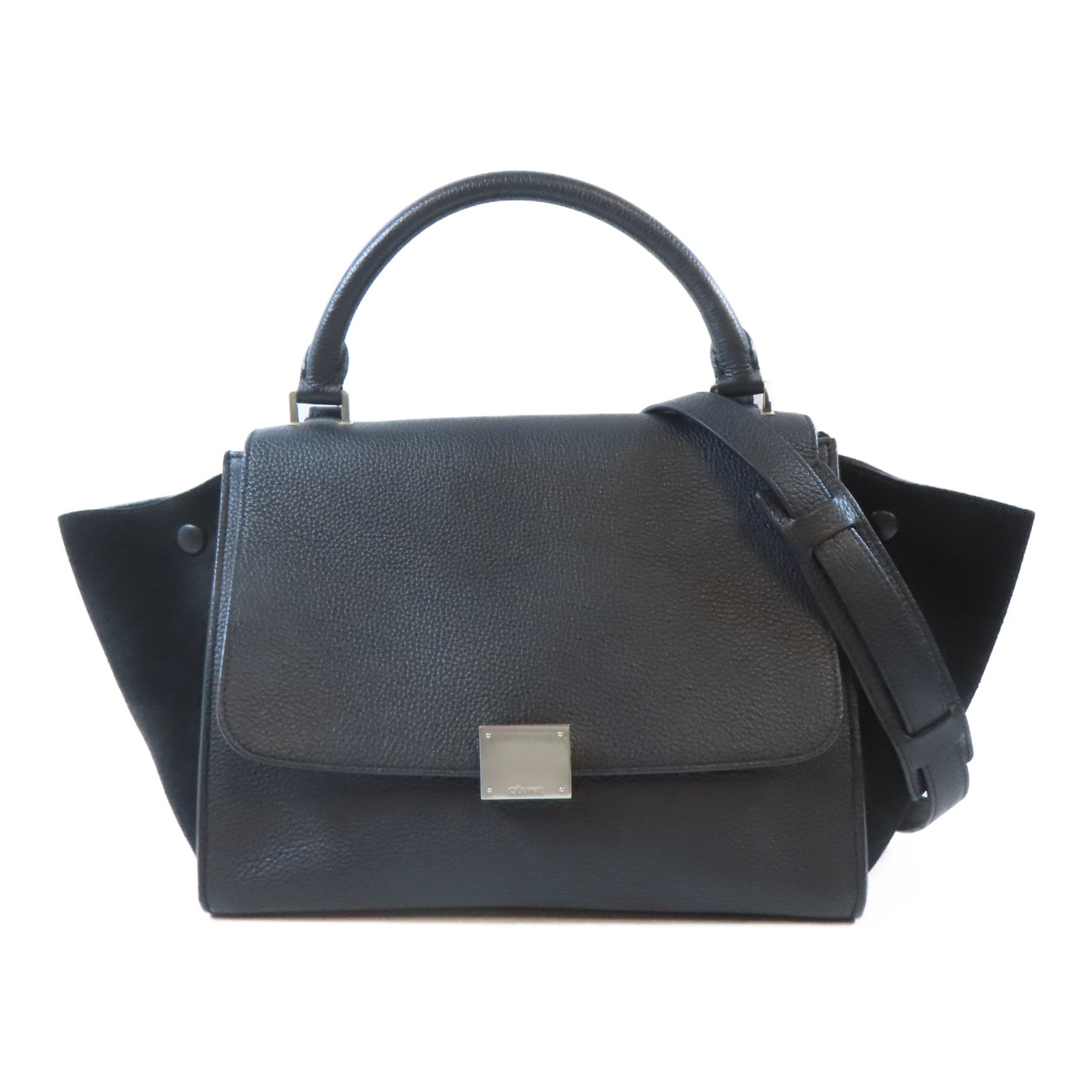 CELINE 牛皮皮革Trapeze Shoulder Bag銀扣肩背袋黑色